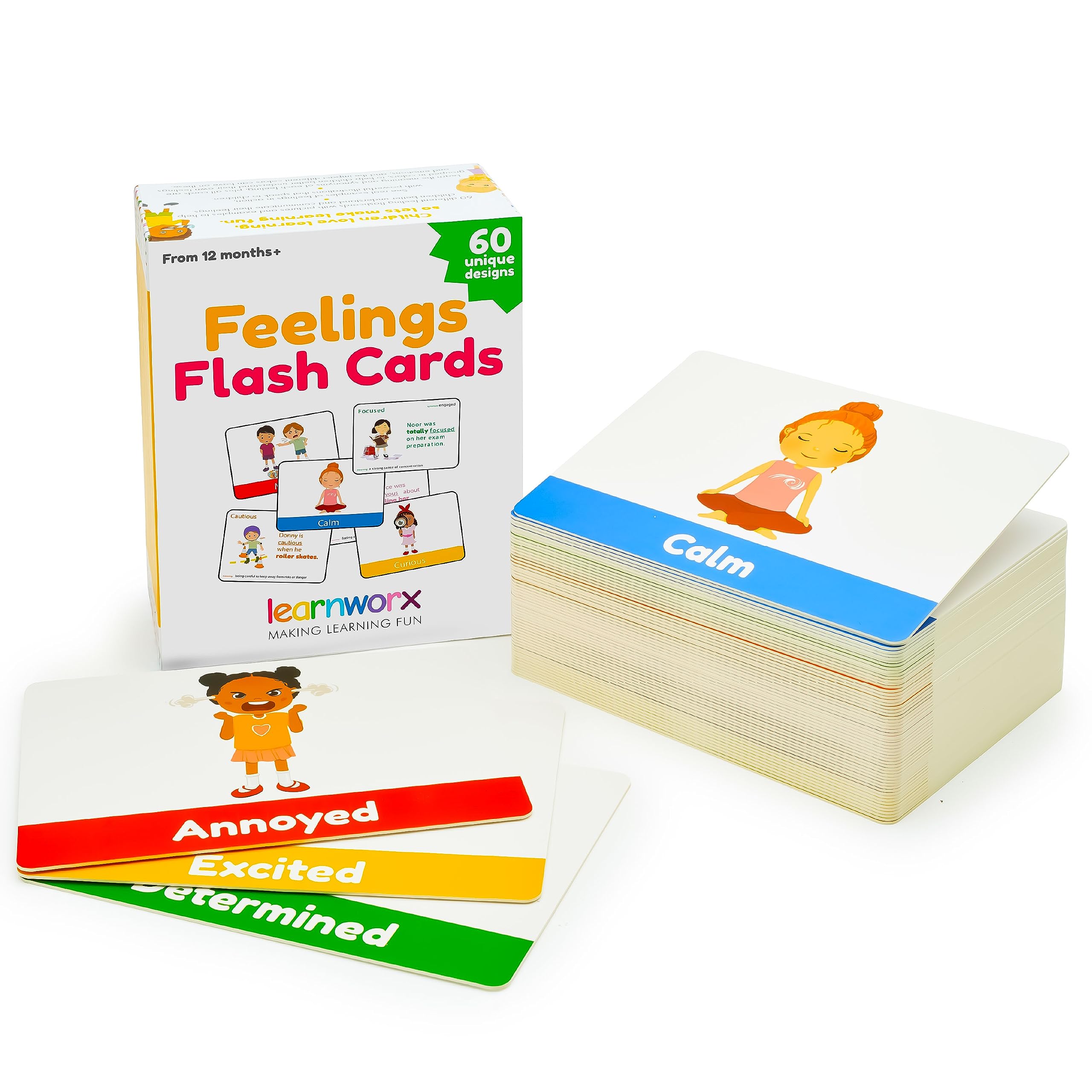 Learnworx Emotion Cards 60-set front view helps kids recognize a wide range of feelings.