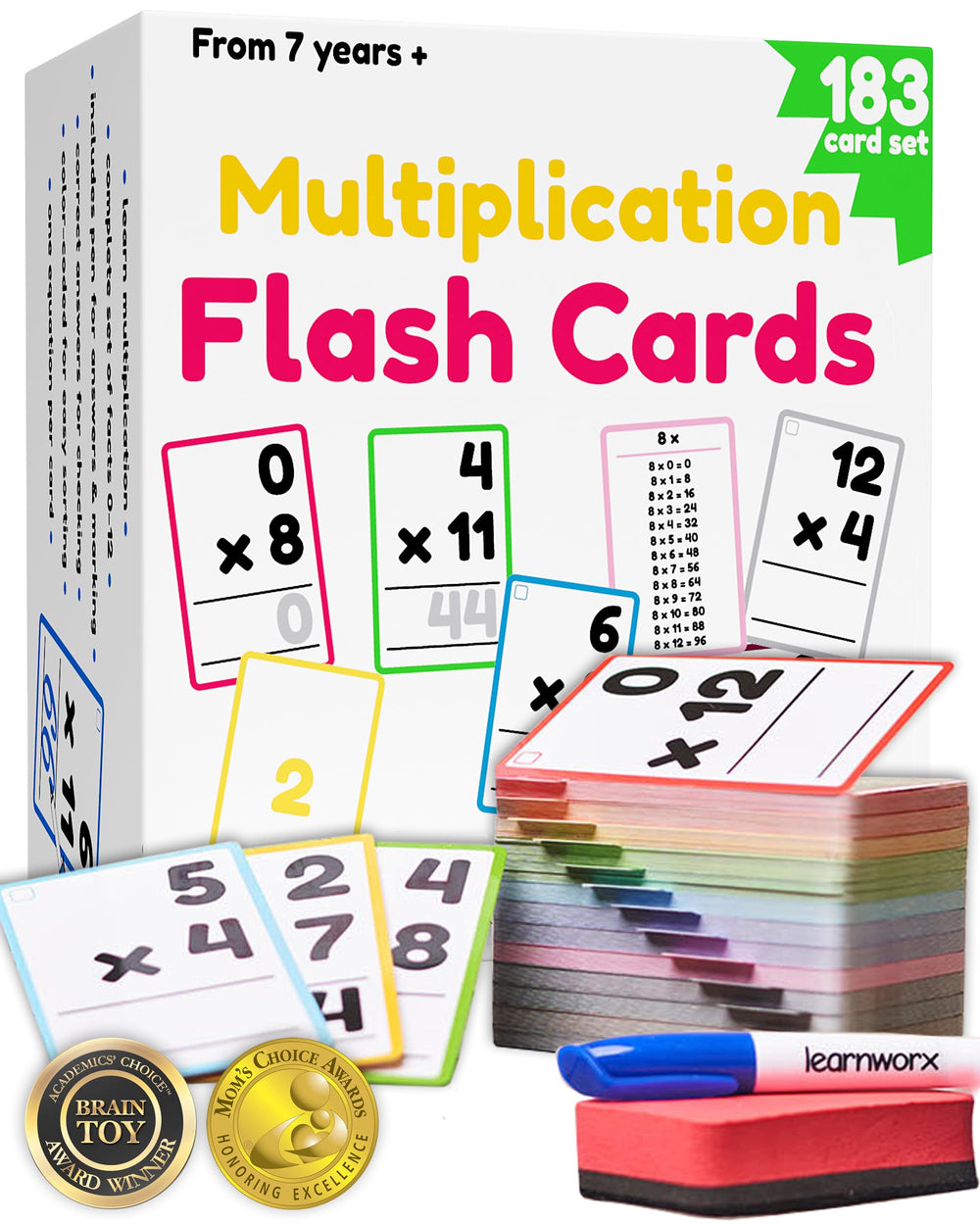 Learnworx multiplication flash cards front view with a single equation for quick practice.