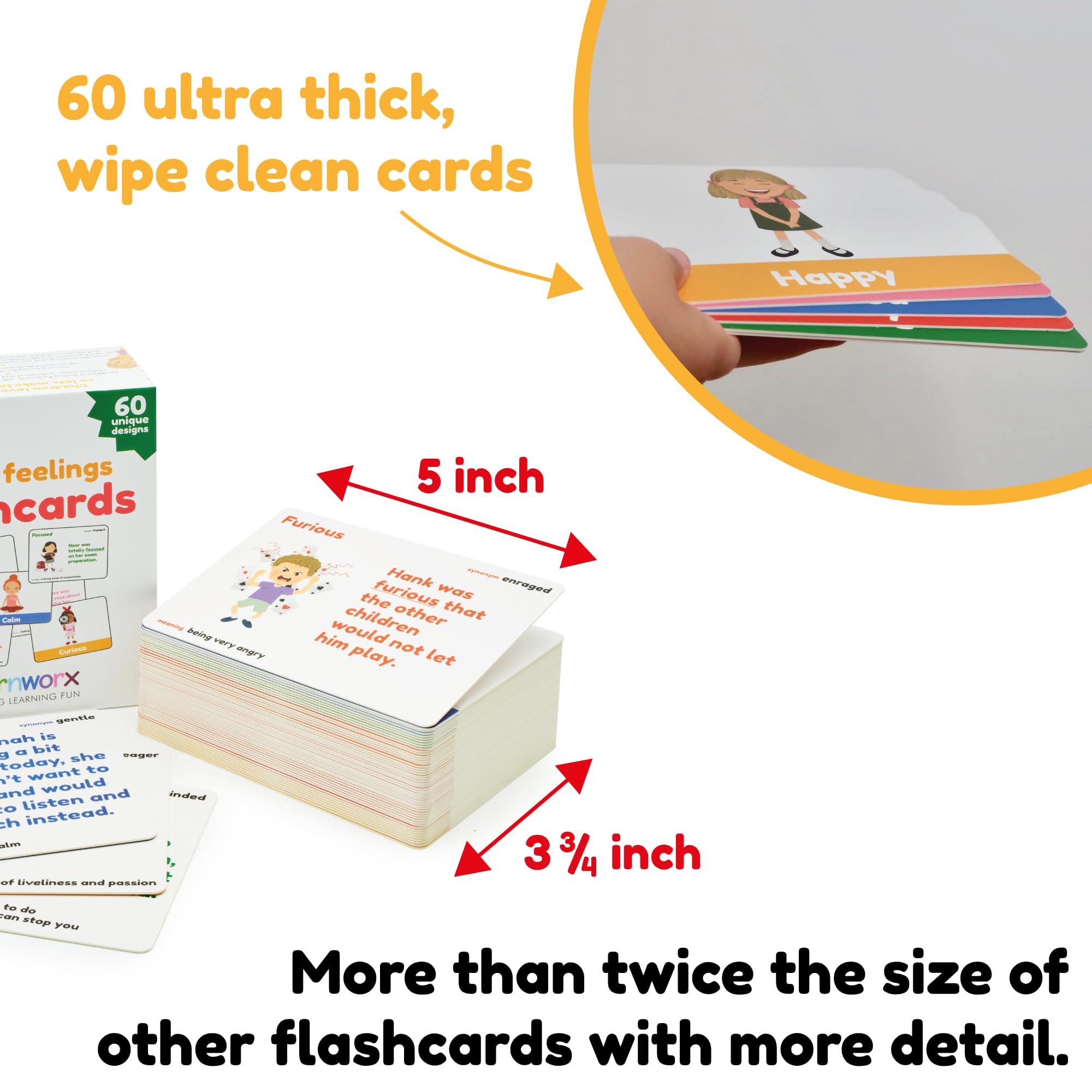 Learnworx Cards feature rounded corners for safe, kid-friendly handling and use.