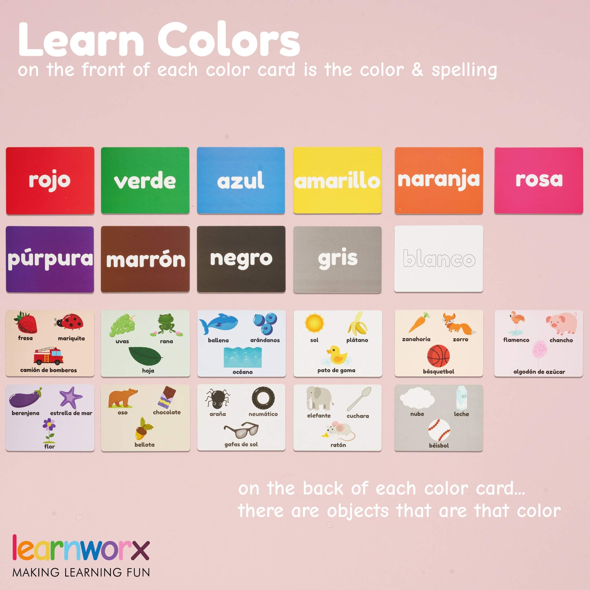 Learnworx Spanish flash cards alphabet card with bold images for early letter recognition.