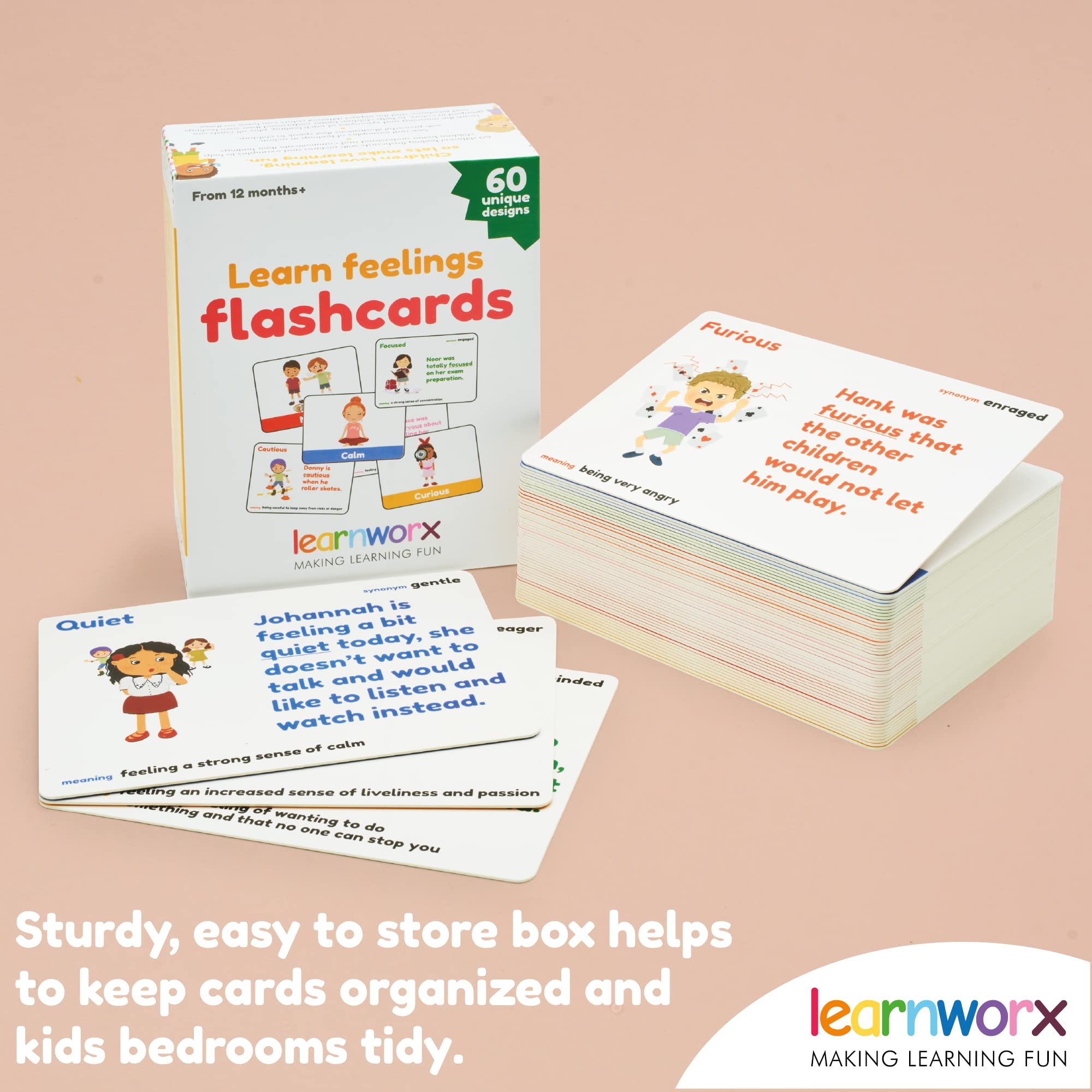Learnworx Ultra-durable card stock stands up to busy play and easy wipe-clean care.