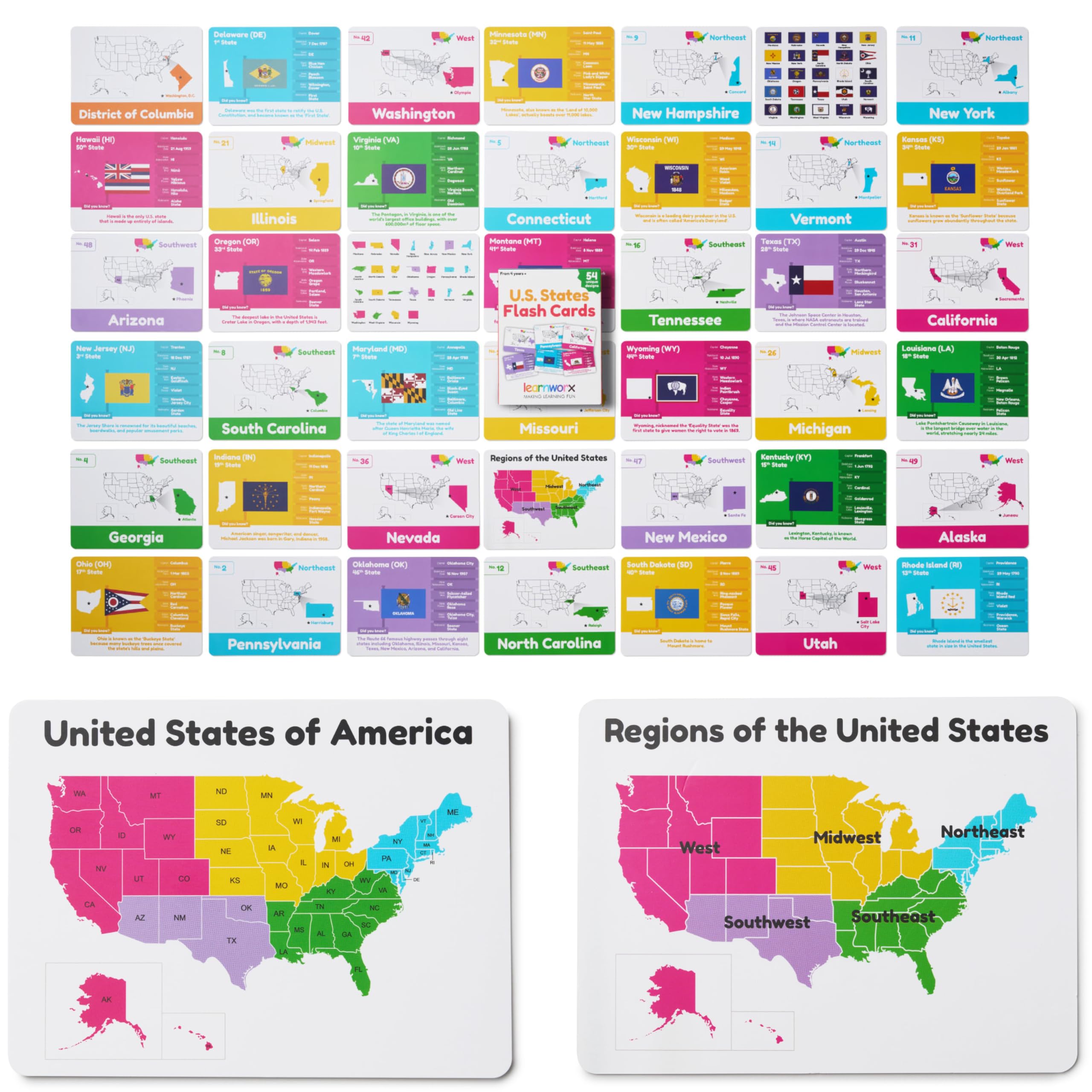Learnworx US regions bonus card provides quick geography recap.