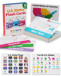 Learnworx US states flash cards cover showing colorful state illustrations to boost early geography skills.