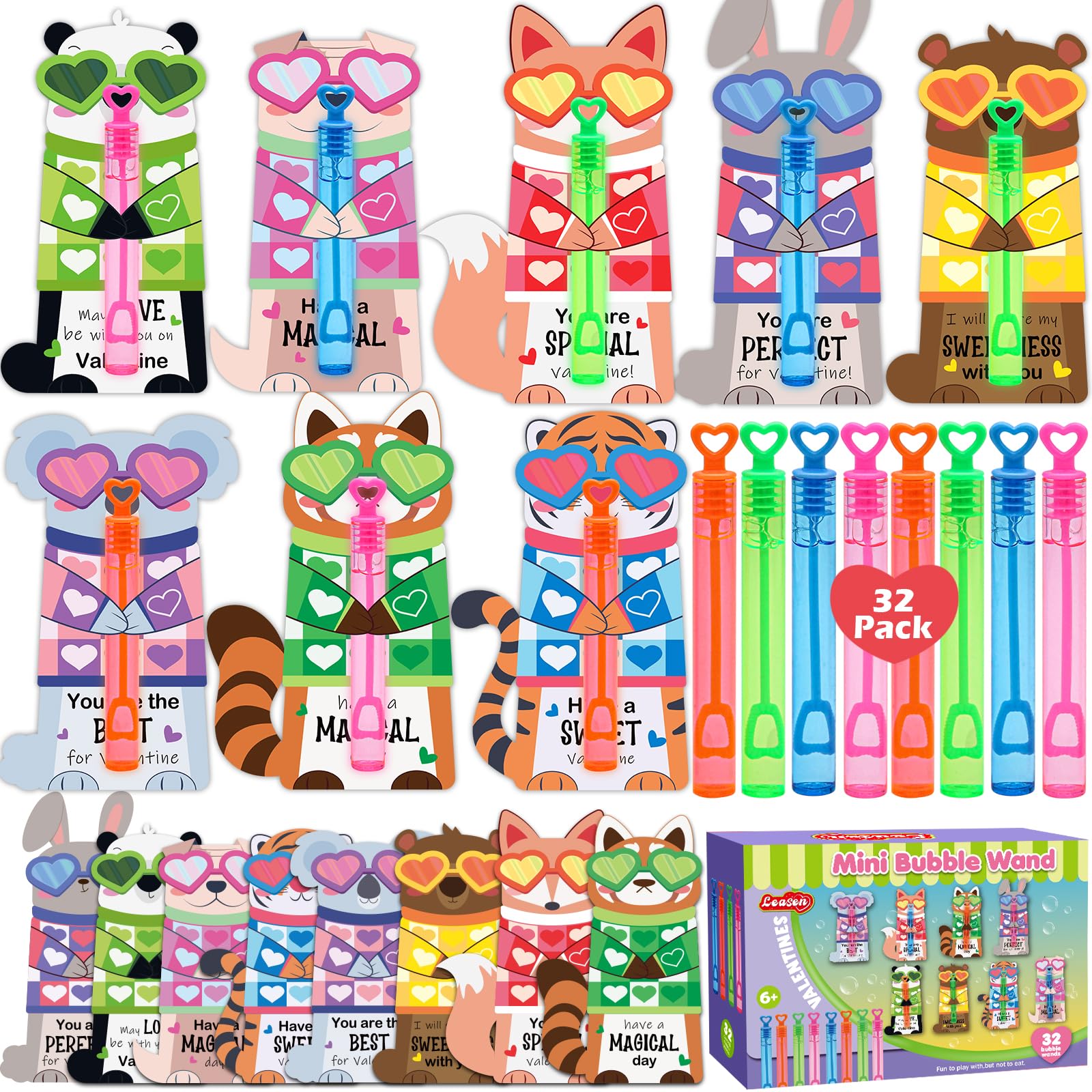 LEASEN 32-pack mini bubble wands in four colors for kids' playtime and rewards