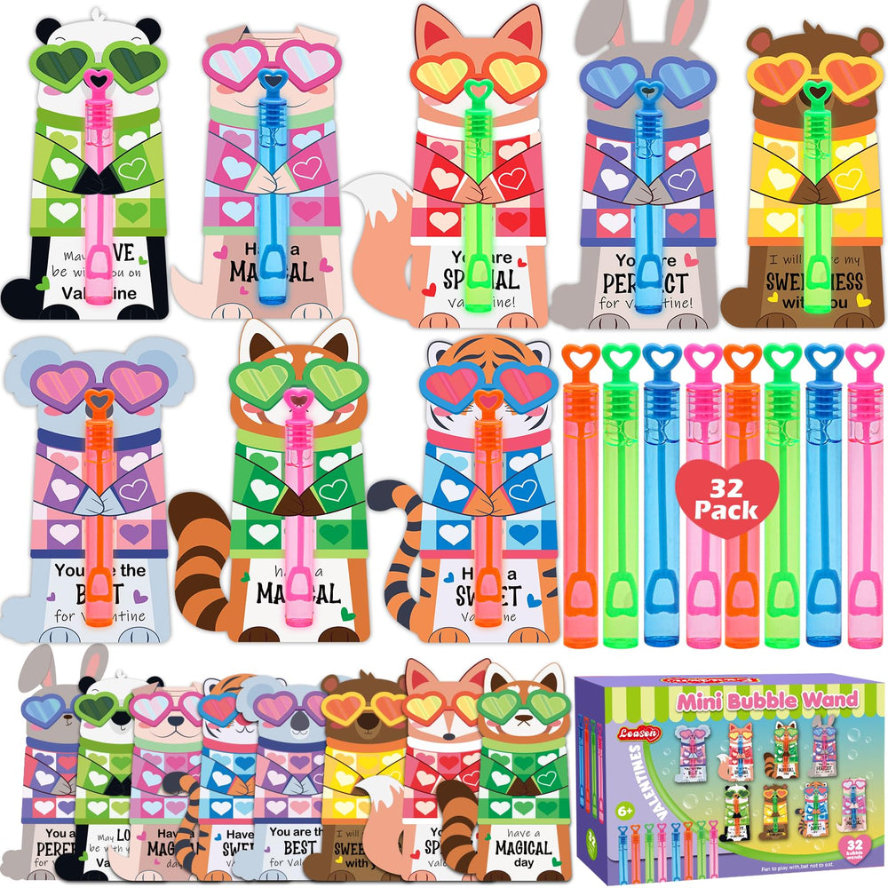 LEASEN 32-pack mini bubble wands in four colors for kids' playtime and rewards
