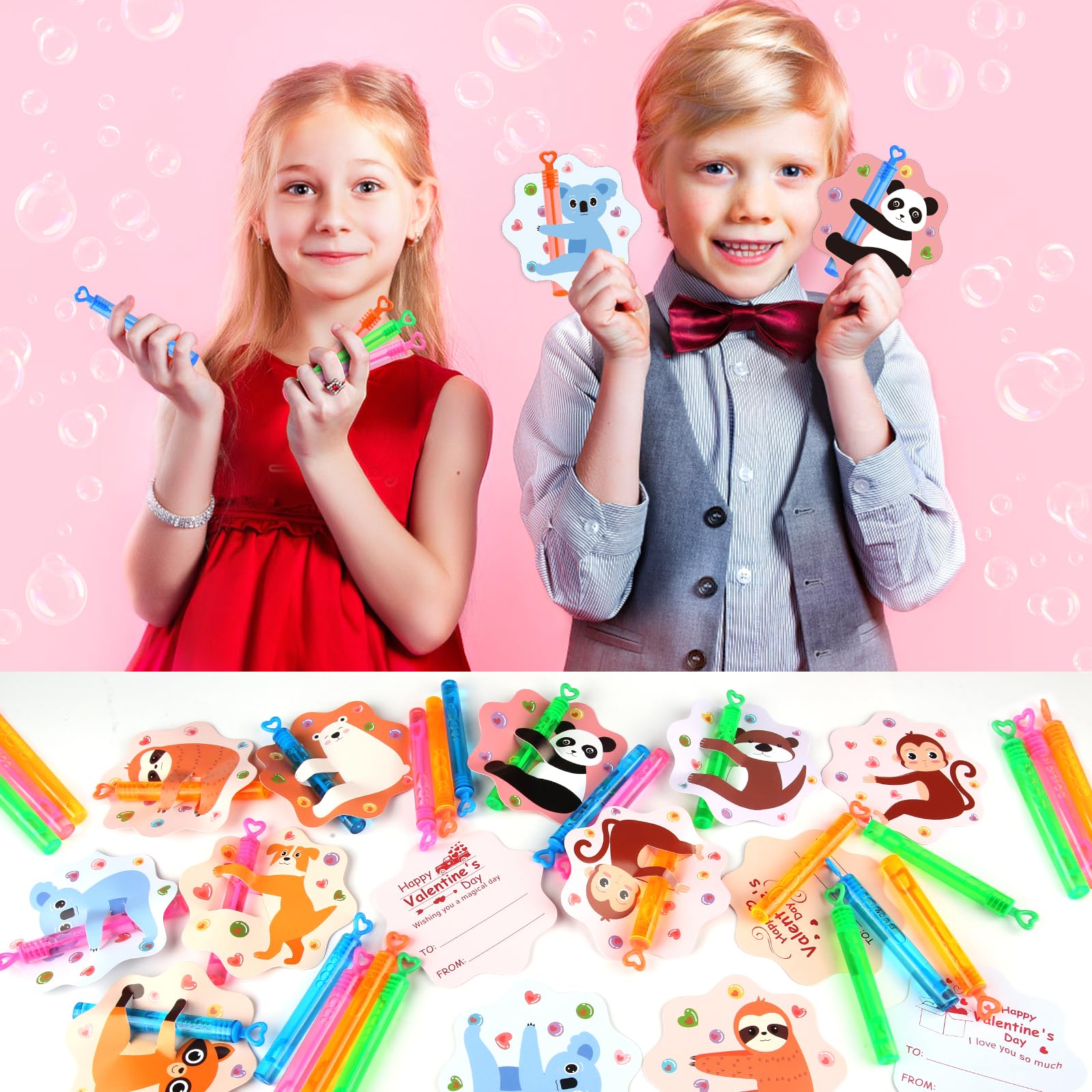 LEASEN DIY valentines with animal cards and bubbles for kids
