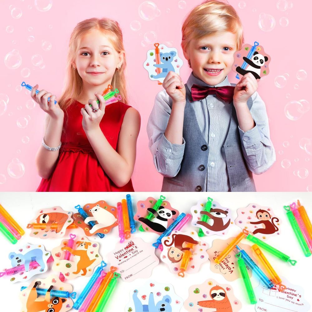 LEASEN DIY valentines with animal cards and bubbles for kids