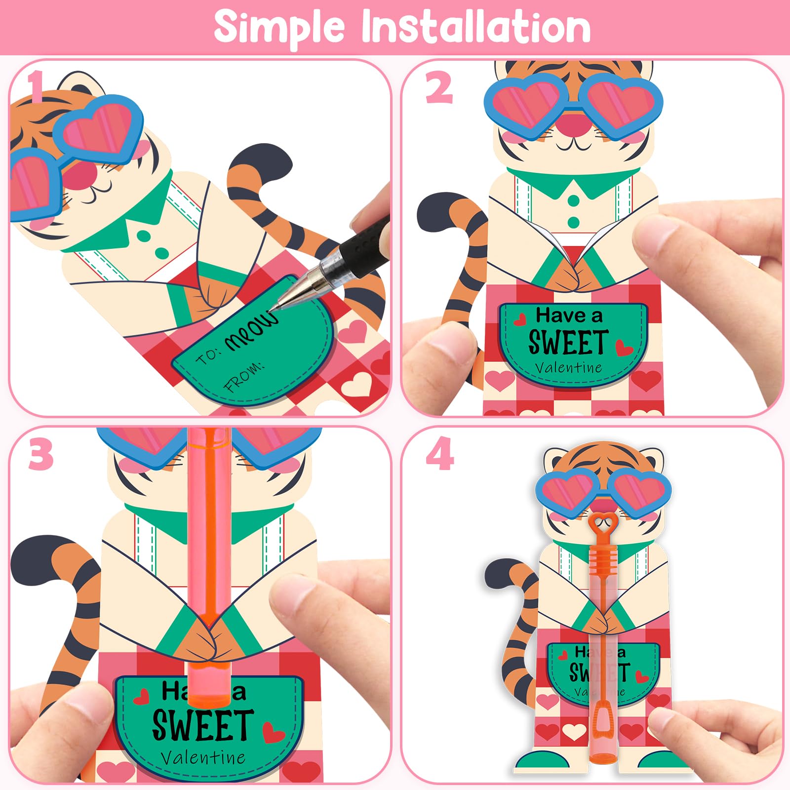 LEASEN perforated Valentine cards let kids thread wands for a hug-and-share effect.