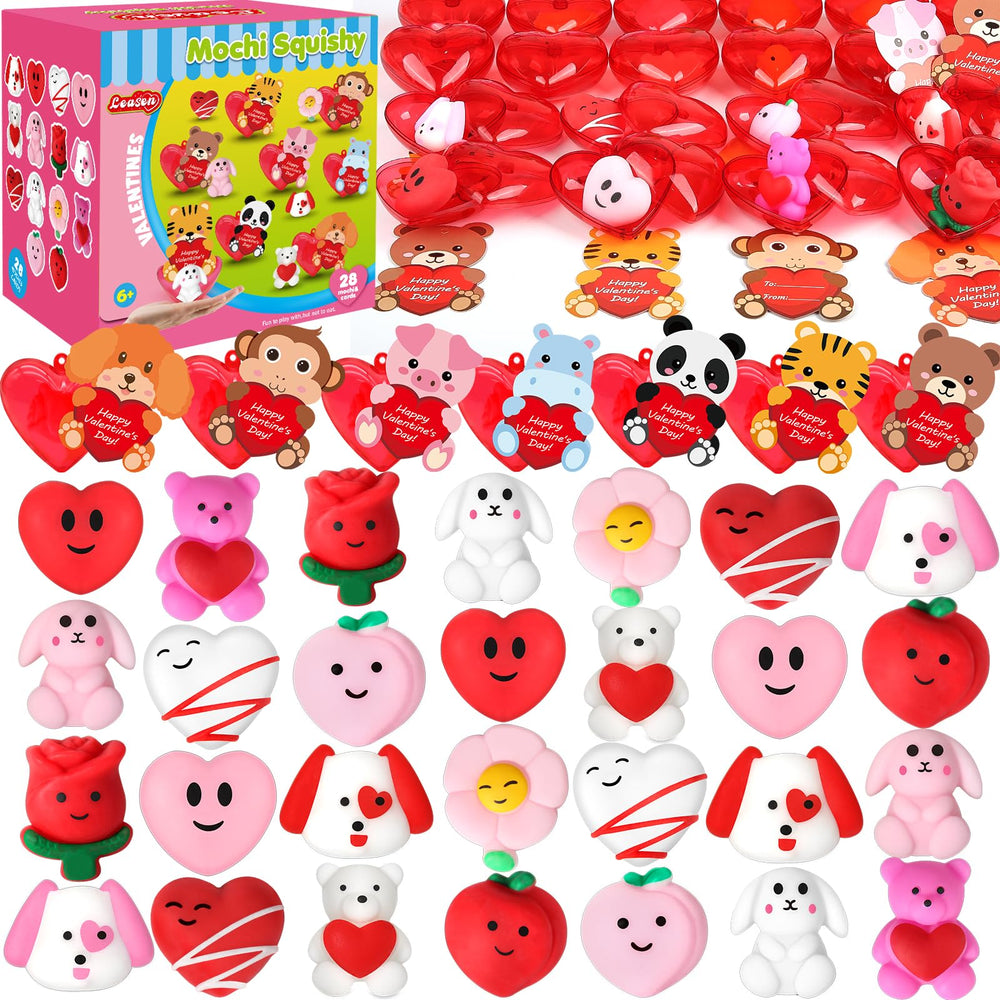 LEASEN Valentine Mochi Squishies 28-pack for tactile play and gifting