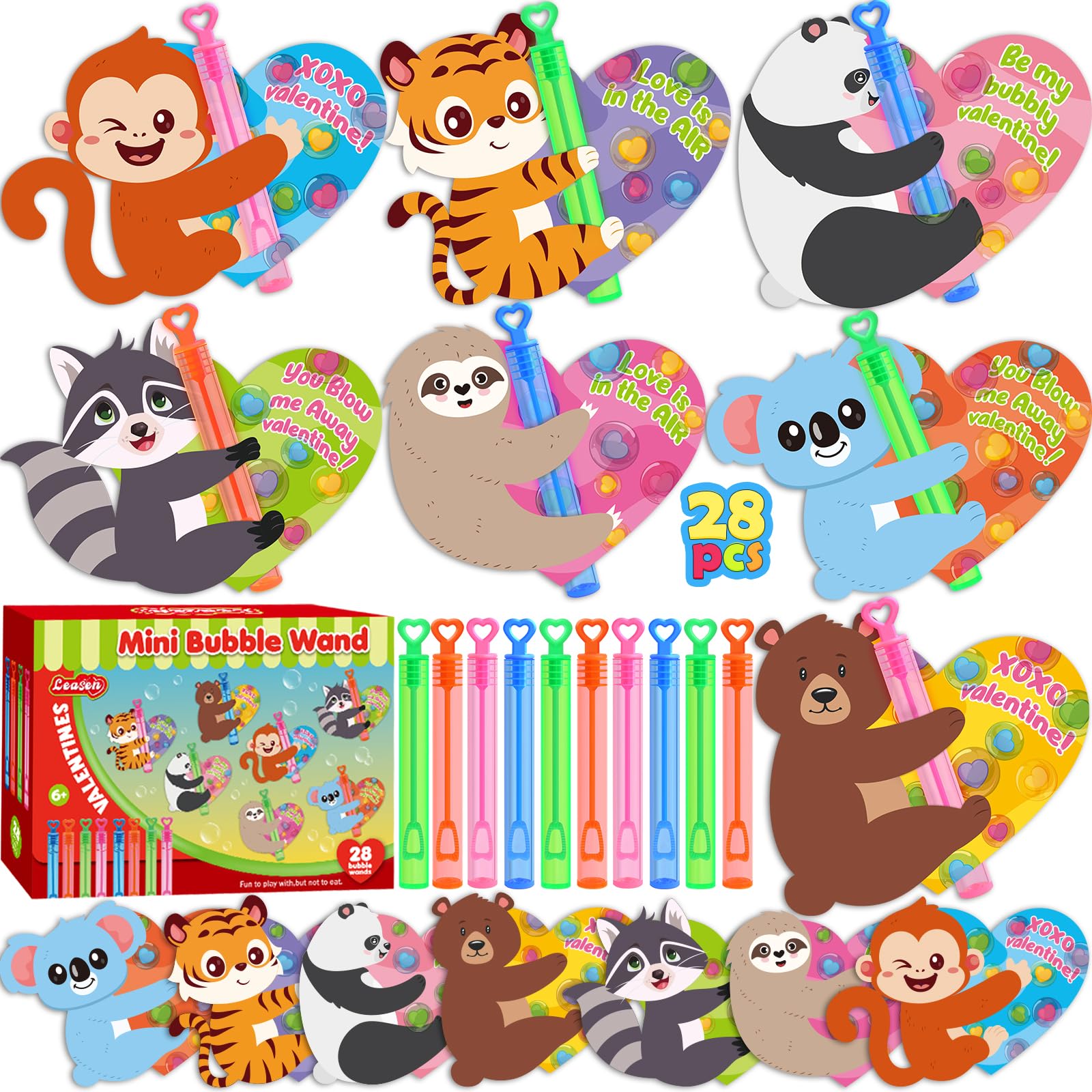 LEASEN bubble wands with animal cards for kids' classroom gifts