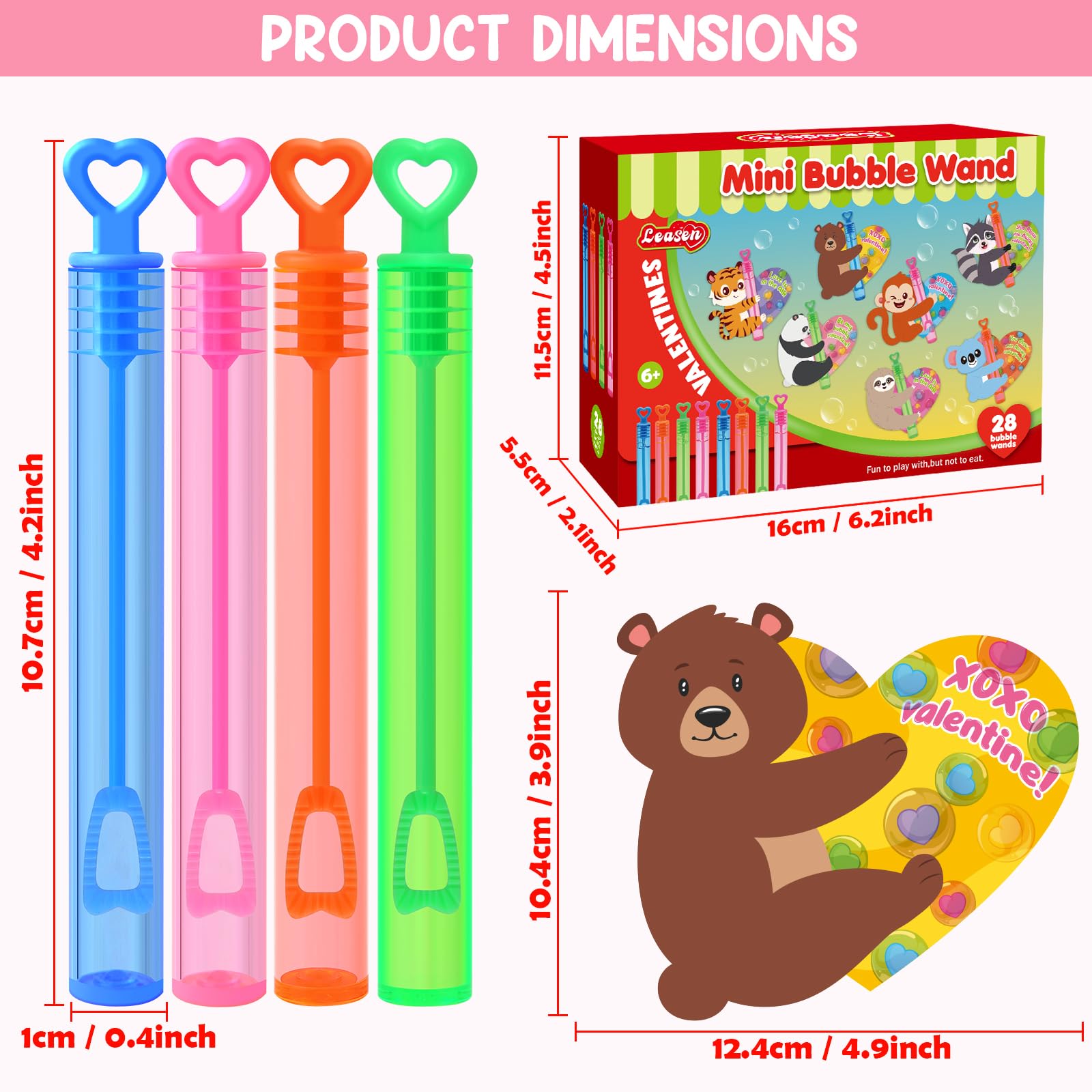 LEASEN bubble wands in pink, orange, blue, green for vibrant gift sets