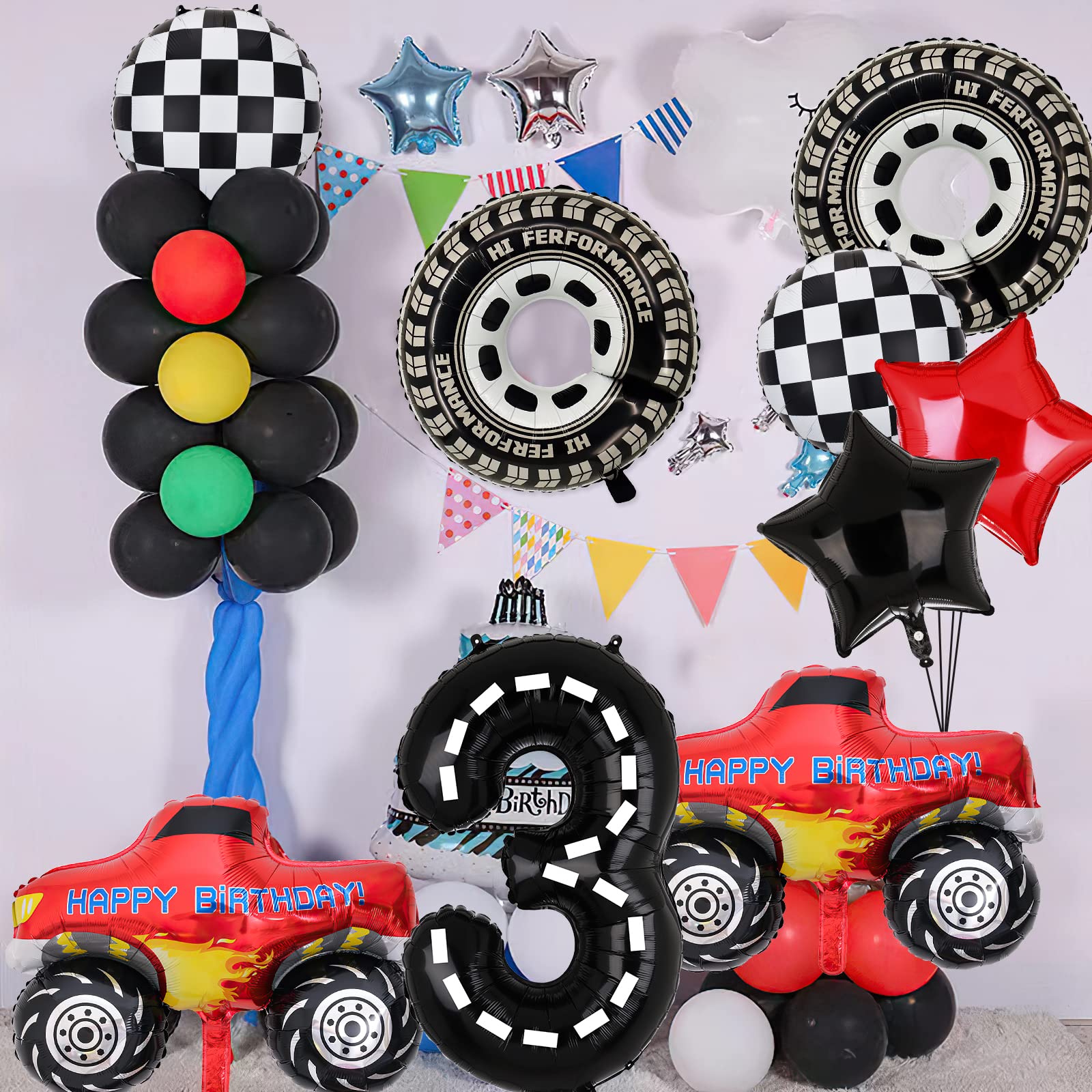 Lebeili 18-inch black star balloon adds dramatic contrast to the race setup