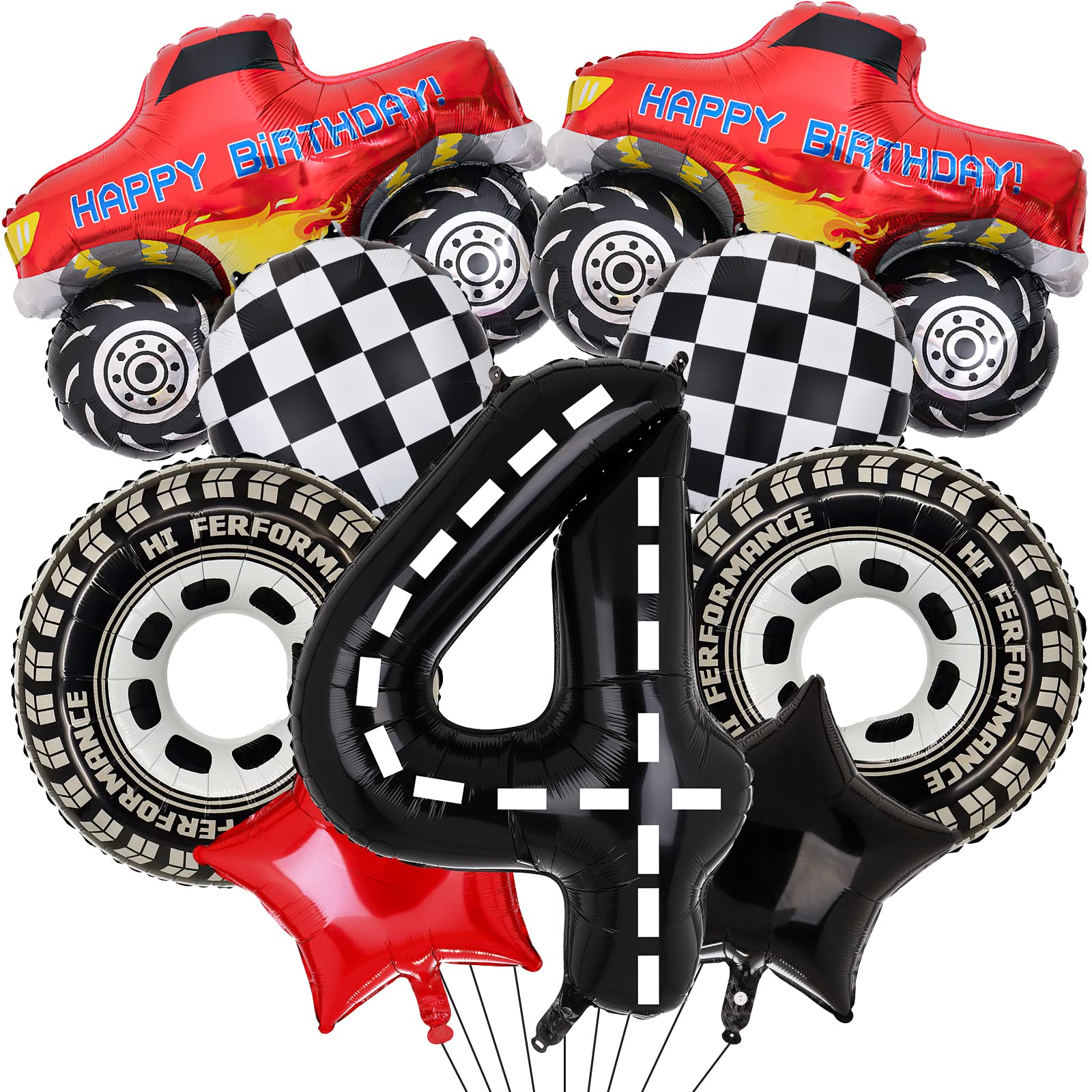Lebeili giant truck foil balloon creates a bold centerpiece for a 4th birthday.