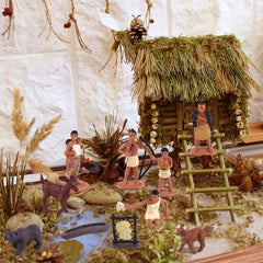 LEBERY Powhatan woman with baby figurine, supports kinship storytelling and decor.