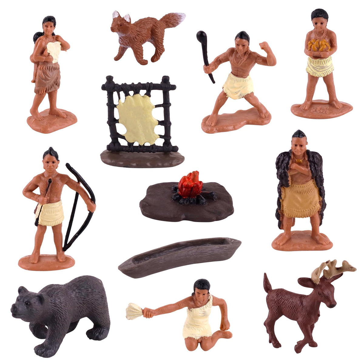 LEBERY native american figurines: Powhatan woman cooking, ideal for classroom displays and storytelling.
