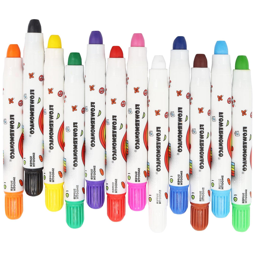 Lebze 12-colors toddler crayons illustration showing bright pigments that fuel imagination and color recognition.