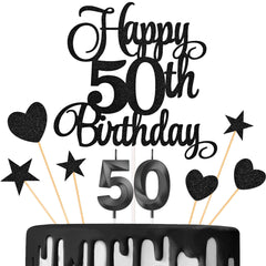 Lecferrarc Happy 50th birthday topper adds glittery elegance to the cake.