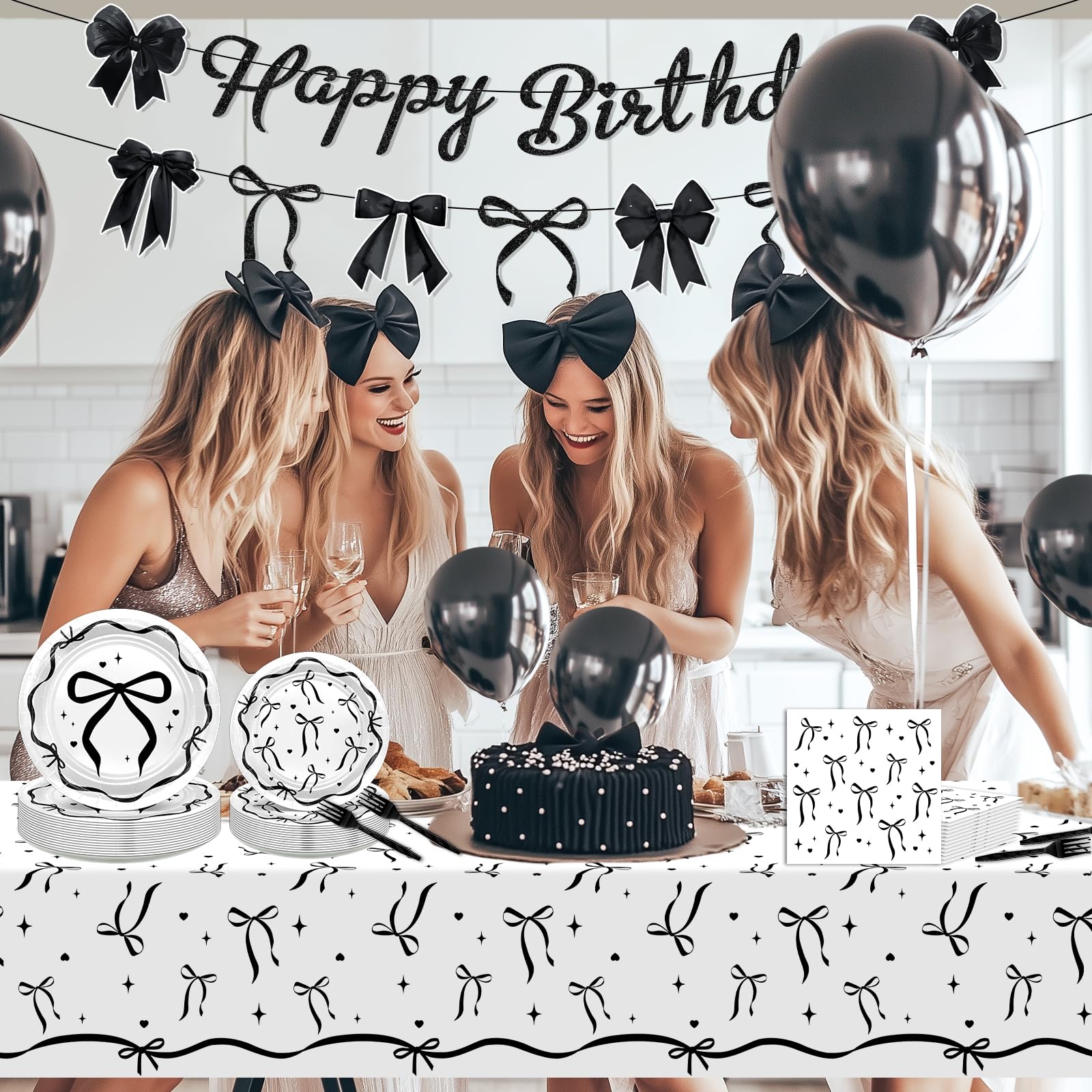 Lecheme Black Bow banner decor close-up showing cohesive theme
