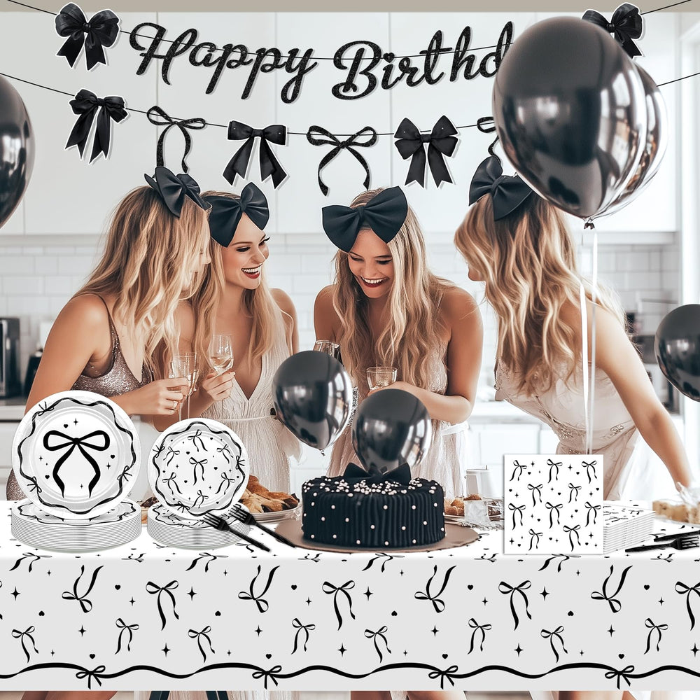 Lecheme Black Bow banner decor close-up showing cohesive theme