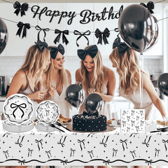 Lecheme Black Bow banner decor close-up showing cohesive theme