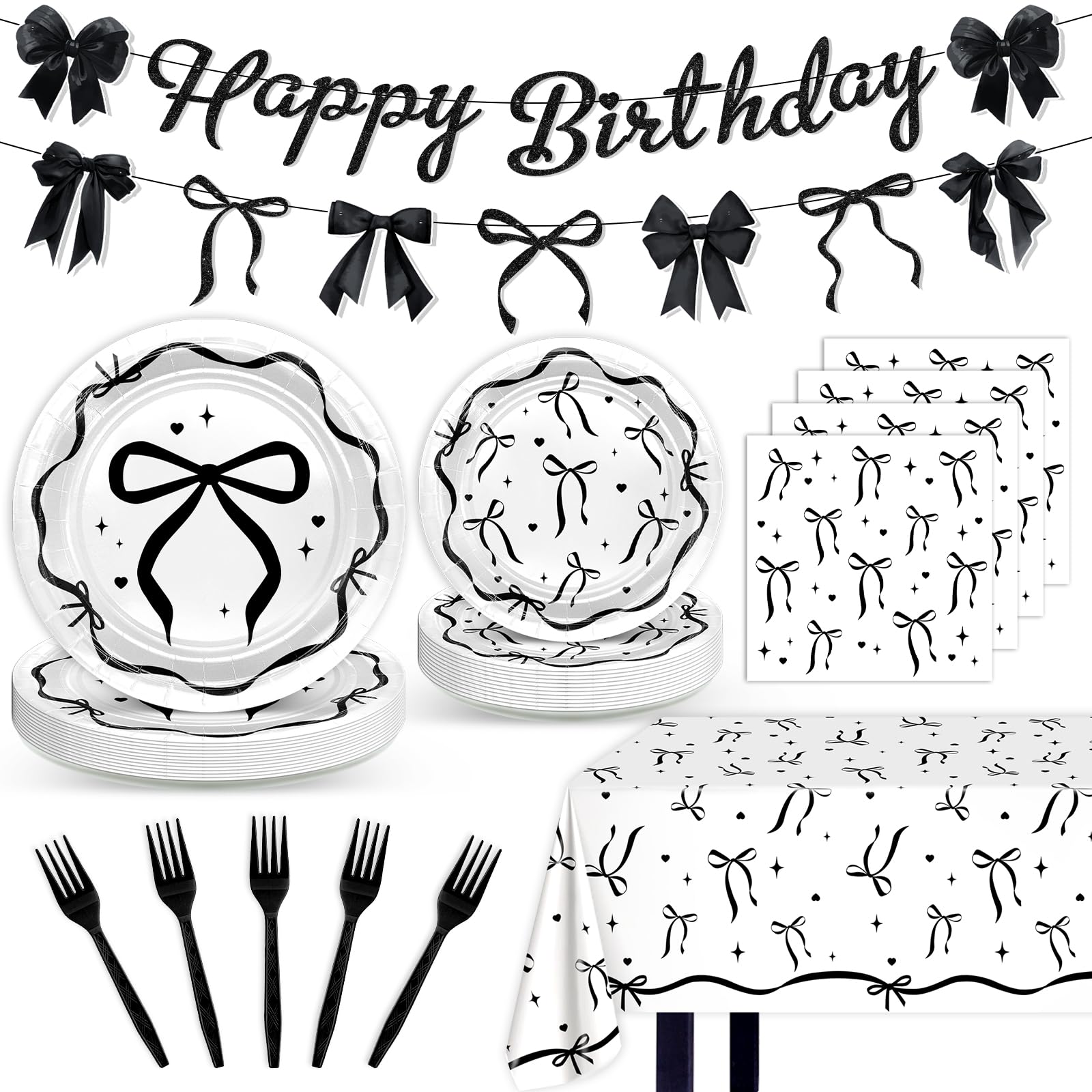 Lecheme Black Bow banner decor for chic birthday celebrations