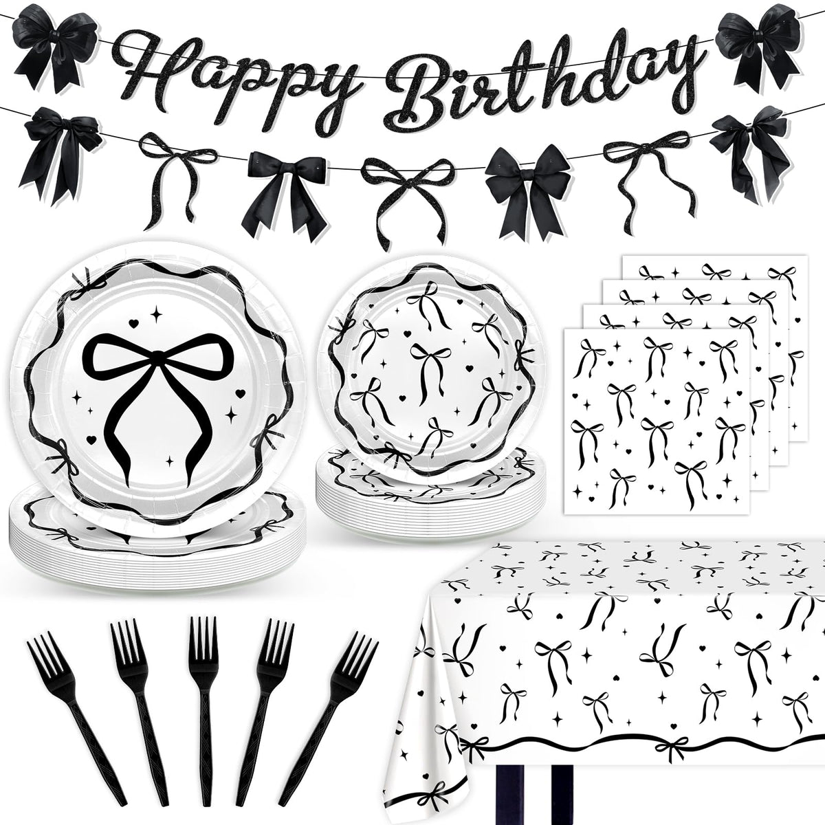 Lecheme Black Bow banner decor for chic birthday celebrations