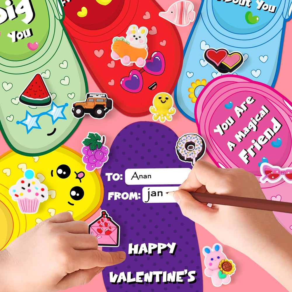 Colorful bags included for easy distribution of valentines.