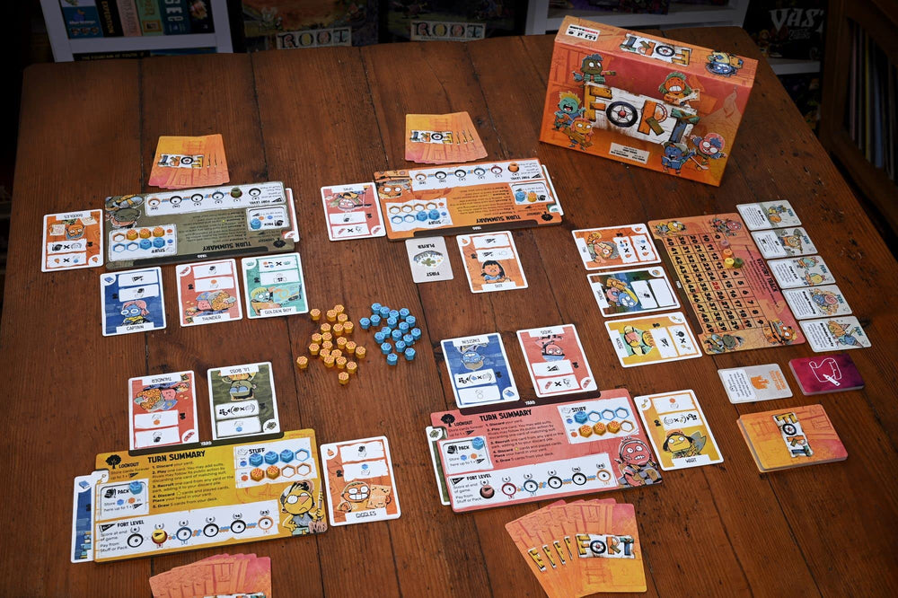 Leder Games Fort Card Game play area with kids building impromptu forts.
