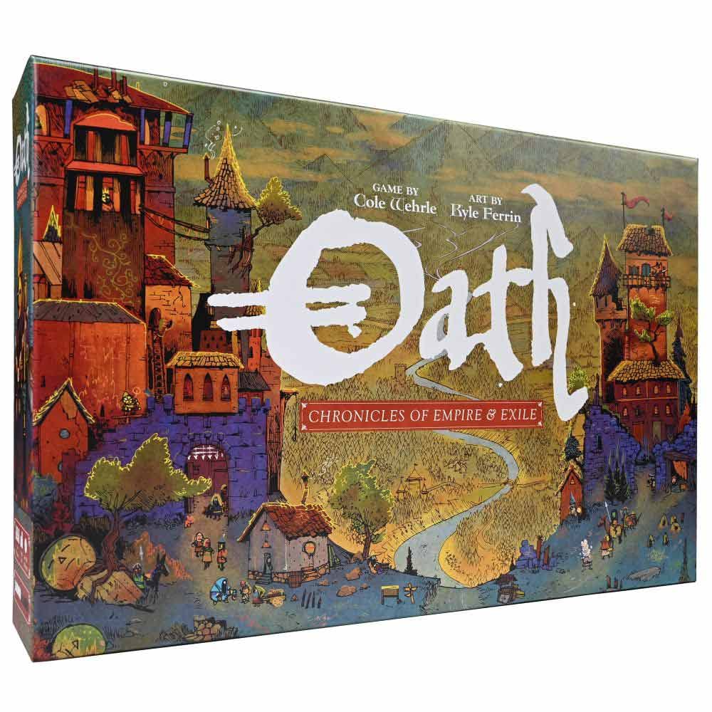 Leder Games Oath cover art evokes epic world-building and strategic anticipation