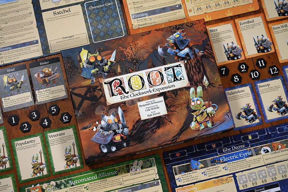 Leder Games Root Clockwork Automata in play showcases four automata factions.