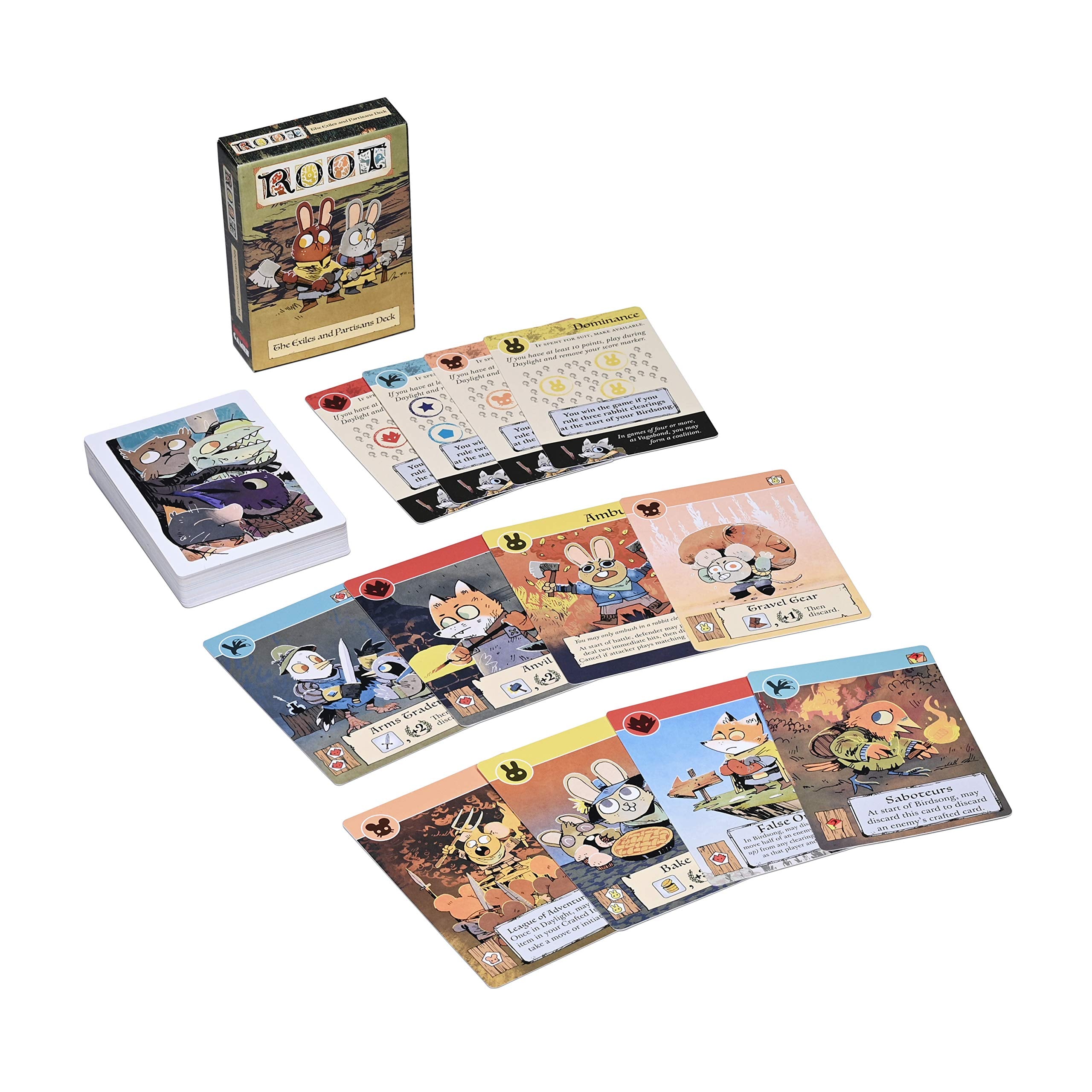 Leder Games Root Exiles and Partisans deck power cards showcase new tactical choices.