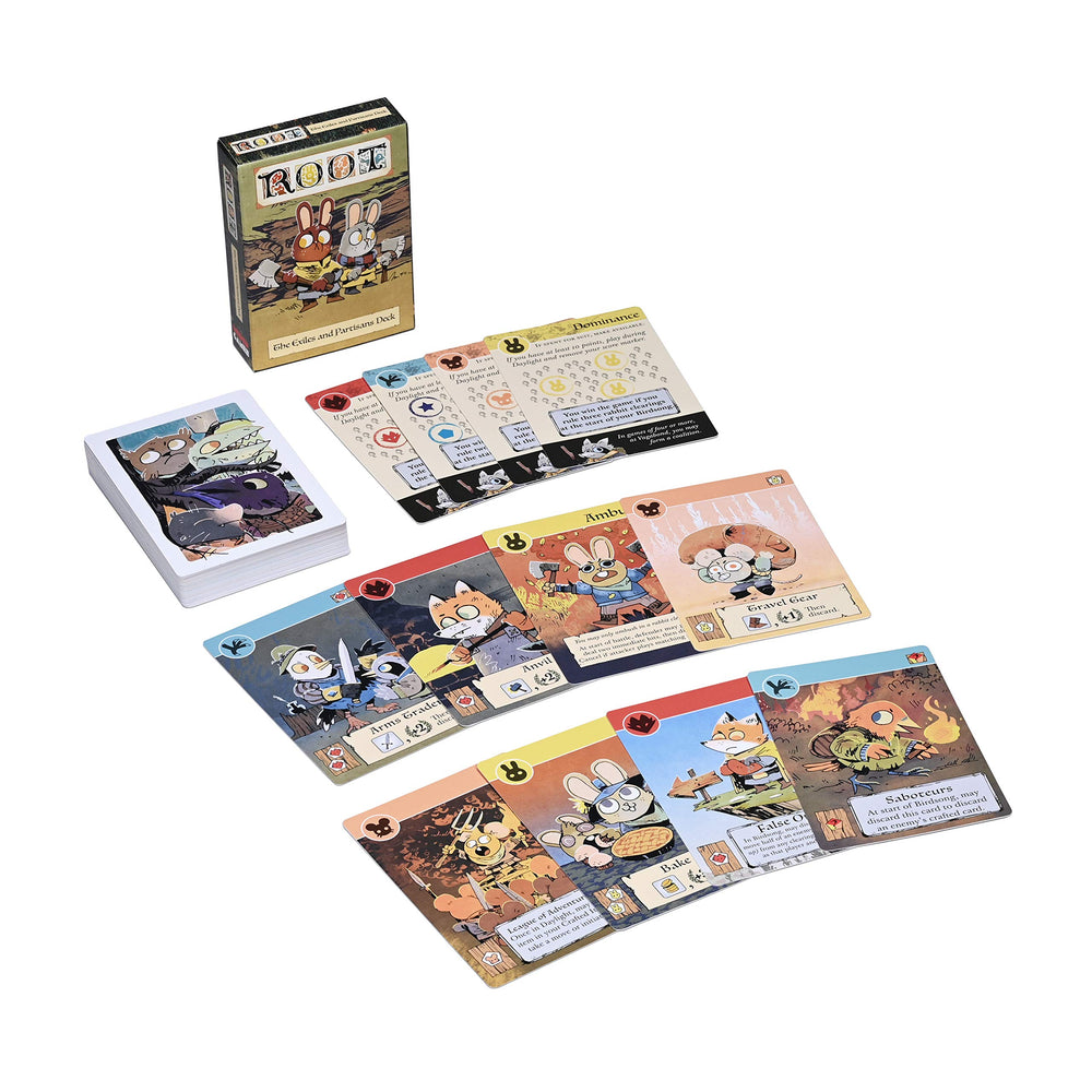 Leder Games Root Exiles and Partisans deck power cards showcase new tactical choices.