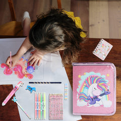 Leeche guide pencil, ruler, and rainbow eraser kit keeps desks organized.