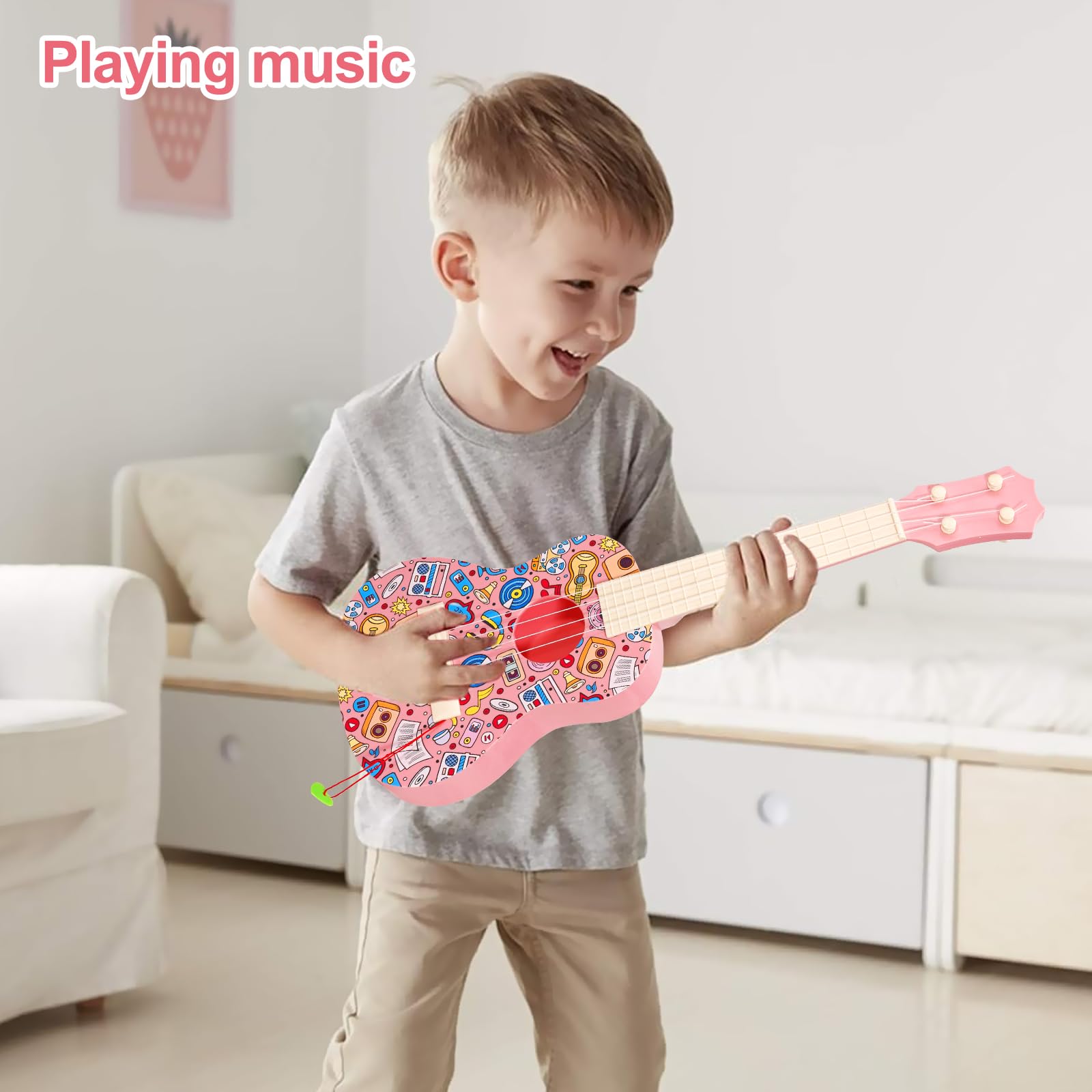 LeeQee 21in graffiti ukulele pink gift box ready for new musicians