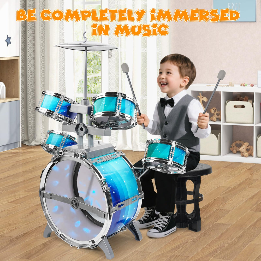 LeeQee cymbal adds authentic percussion accents for creative play.