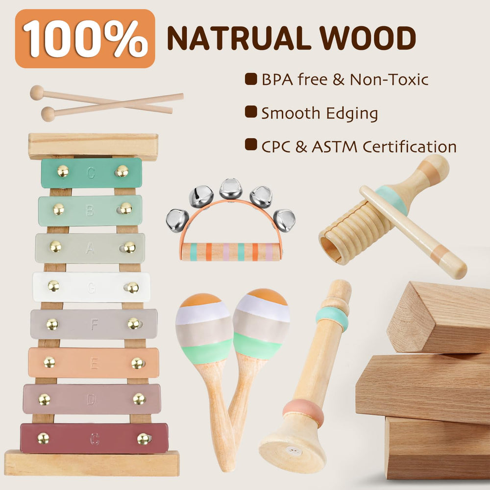 LeeQee neutral-color wooden rattle supports focus and calm during play.