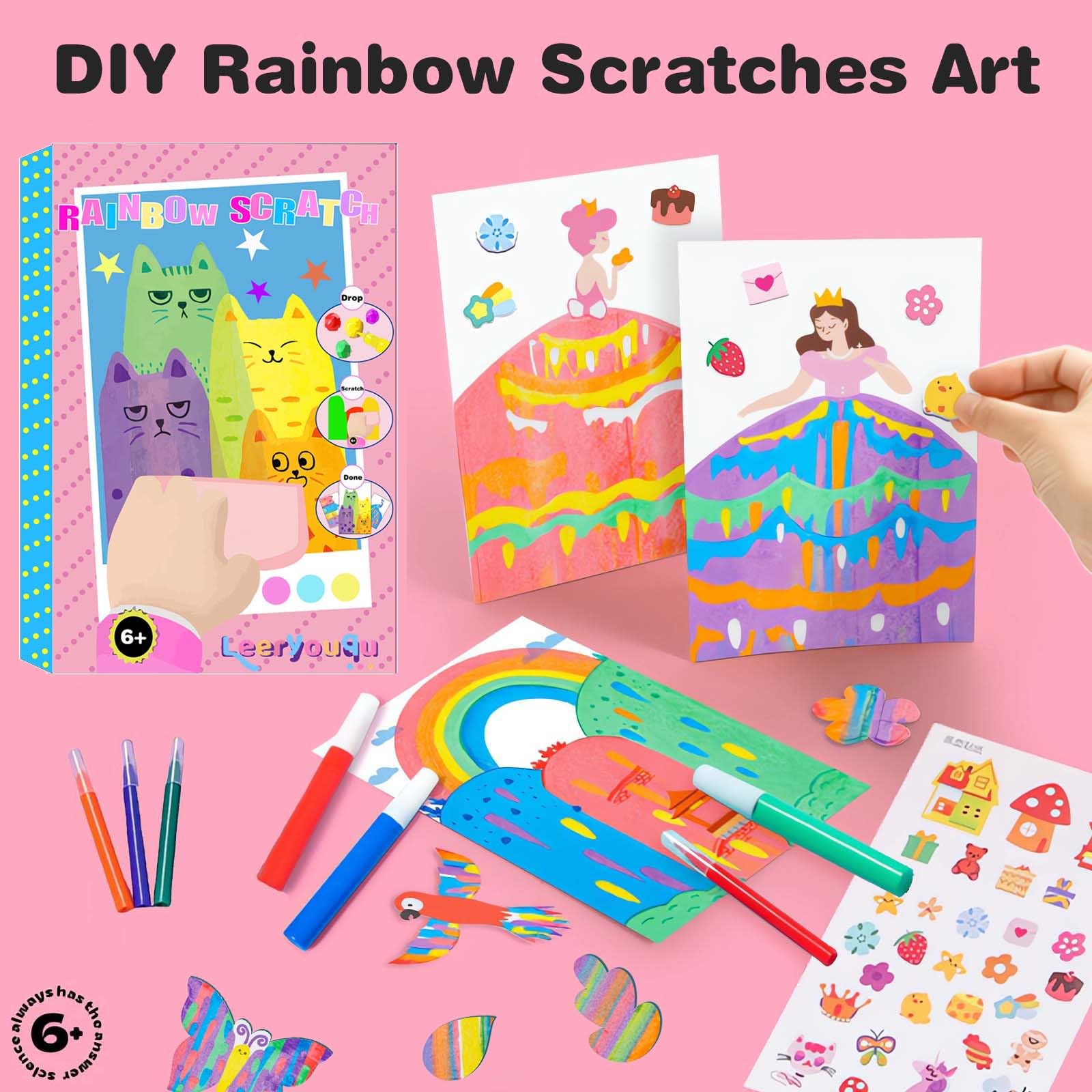 LEERYOUQU Squeegee Art Kit enables kids to explore imaginative painting with scratch tools.