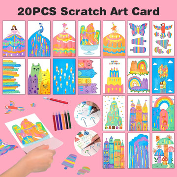 LEERYOUQU Squeegee Art Kit with stickers enhances detail and vibrancy of scratch art.