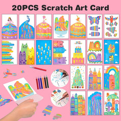 LEERYOUQU Squeegee Art Kit with stickers enhances detail and vibrancy of scratch art.