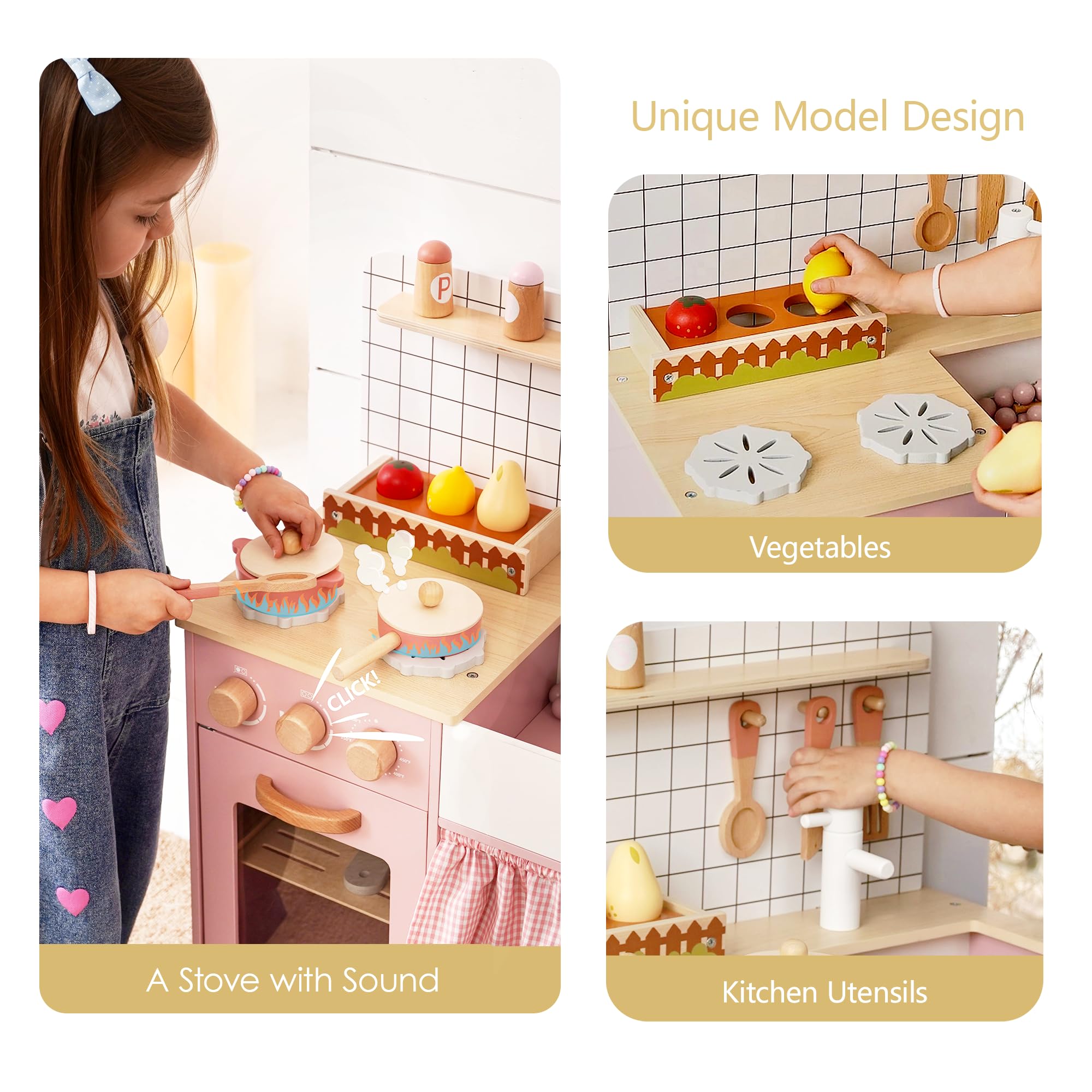 Leeshyah pink kitchen with rounded edges emphasizes safe, child-friendly design for energetic play.