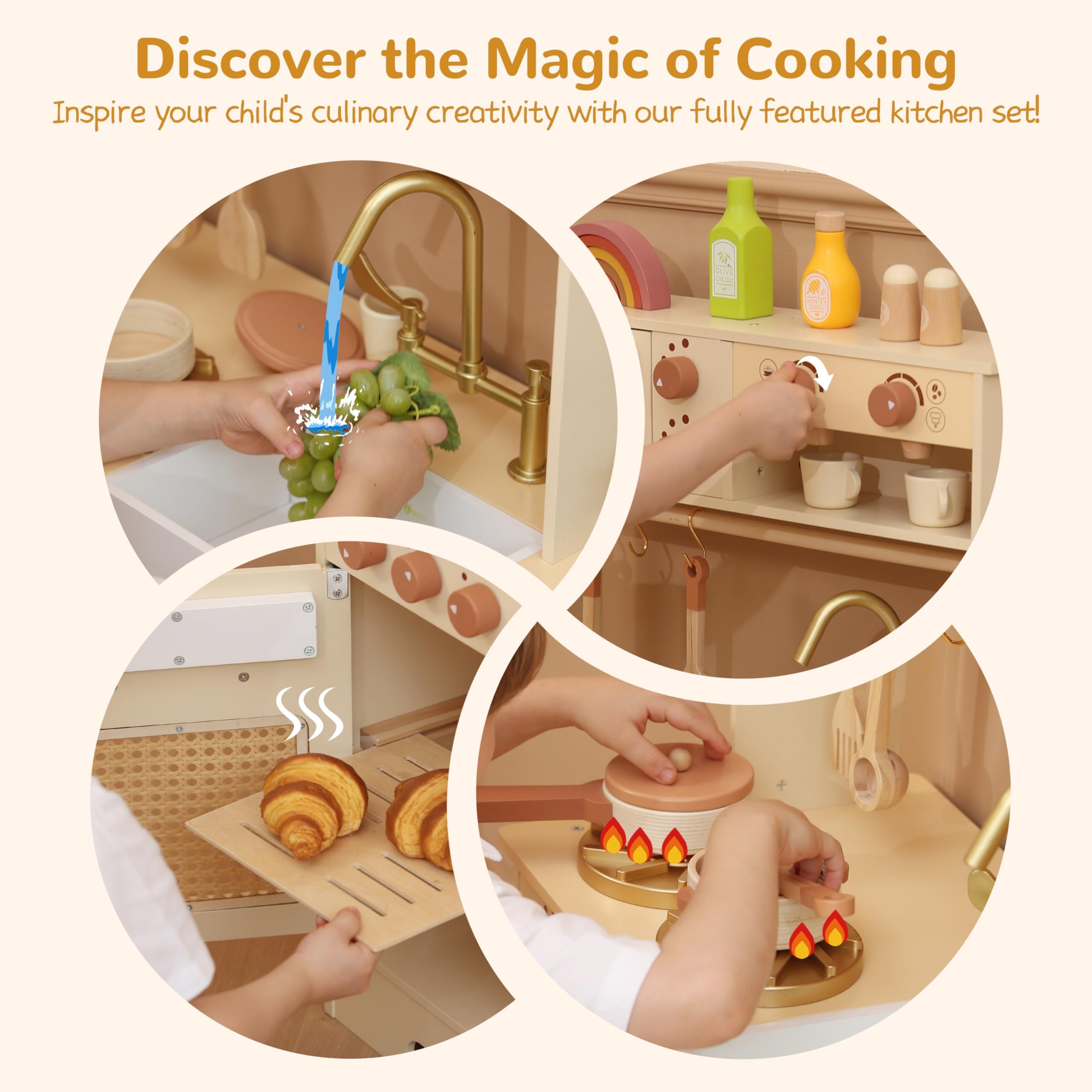 Leeshyah Play Kitchen oven door and knobs engaging pretend cooking experiences