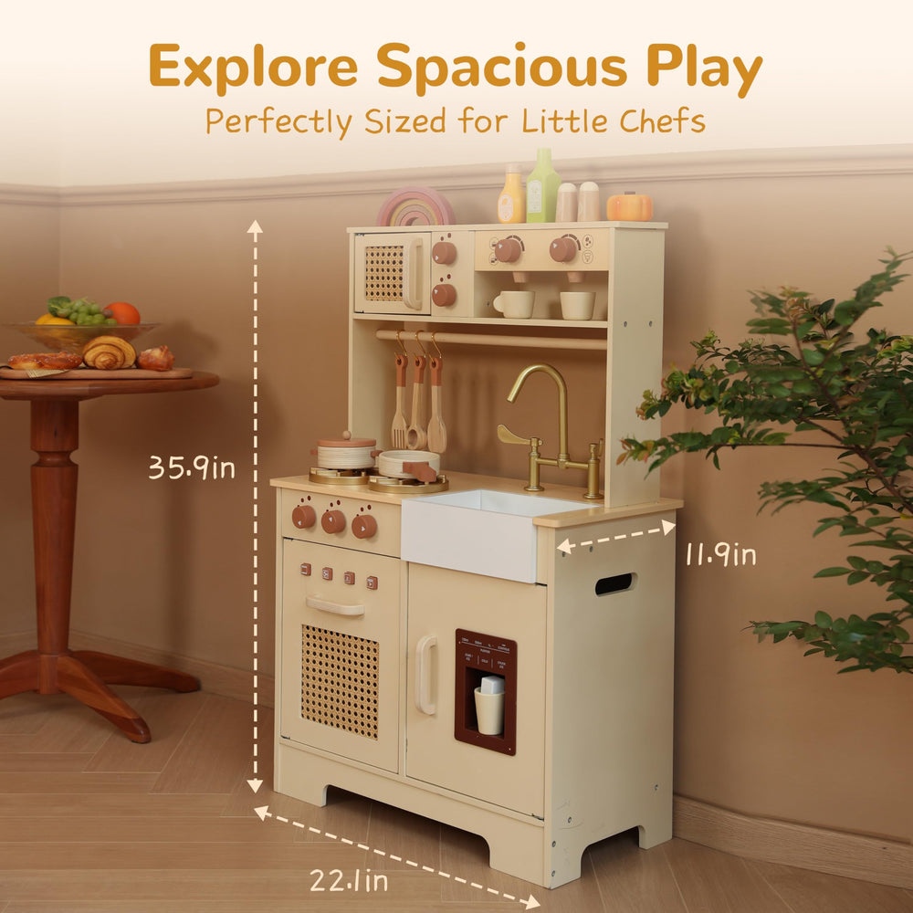 Leeshyah Play Kitchen sustainably crafted wood safe polished finish
