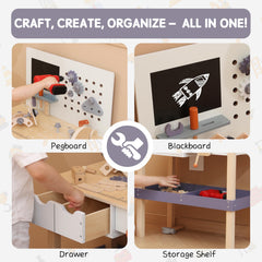 Leeshyah tool bench with storage drawers helps keep tools organized during play