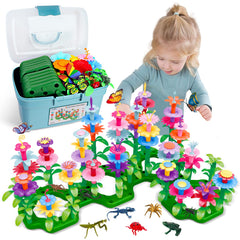 Leetous 156pcs flower pieces showcased for colorful garden building and imaginative play.