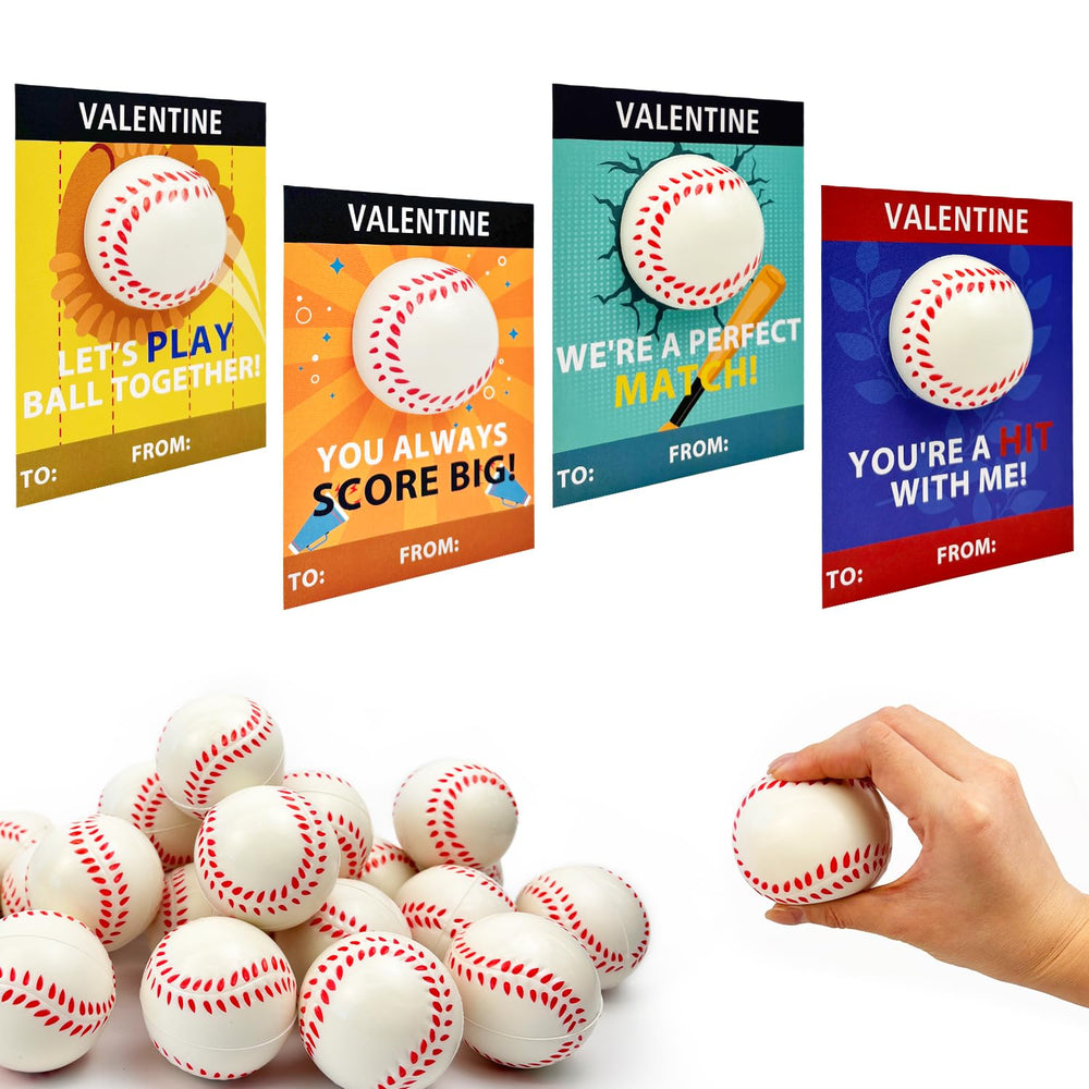 Leetous baseball valentines 24-pack mini foam balls ready for classroom exchanges.