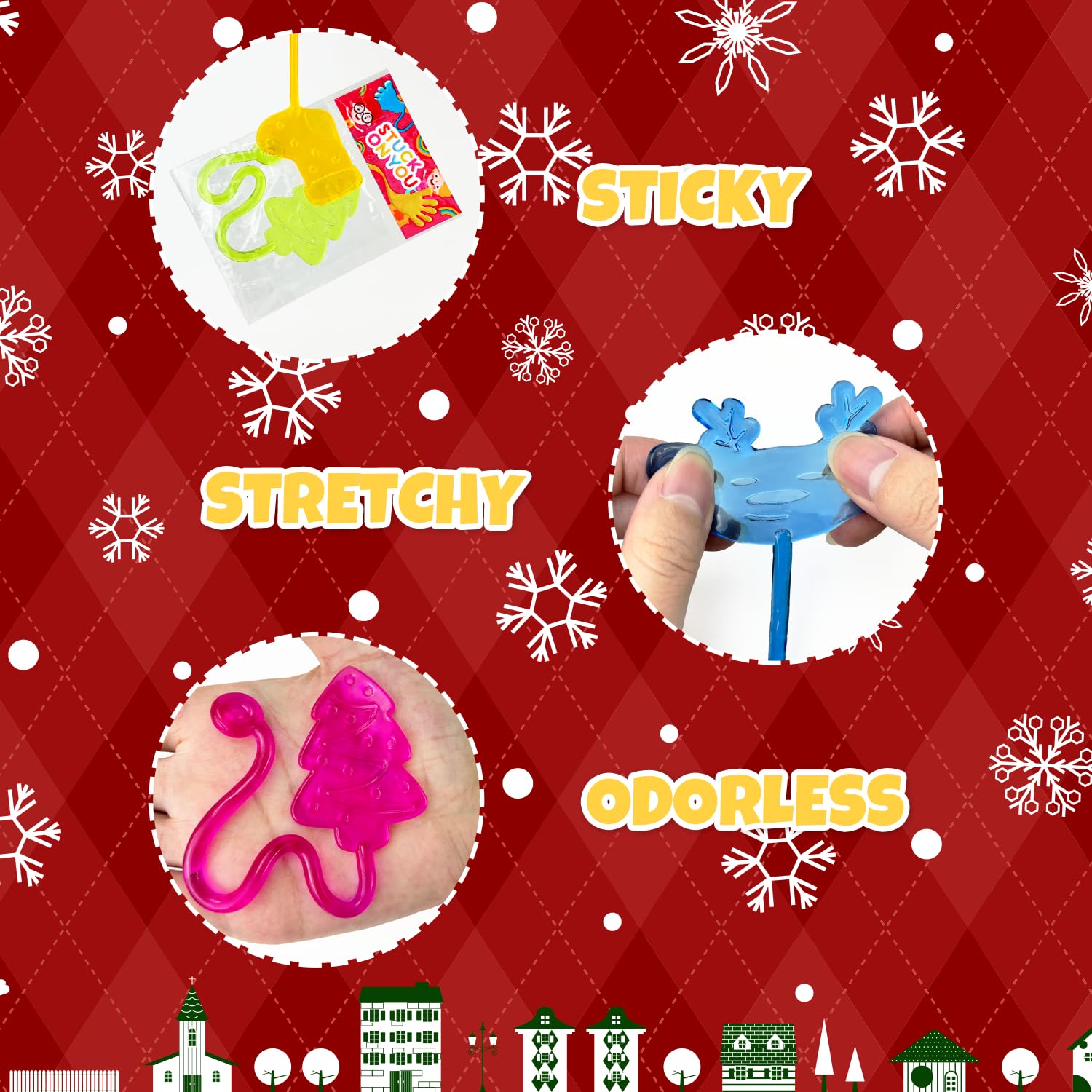 Leetous Sticky Hands Christmas tree design enhances stocking stuffers and party giveaways.