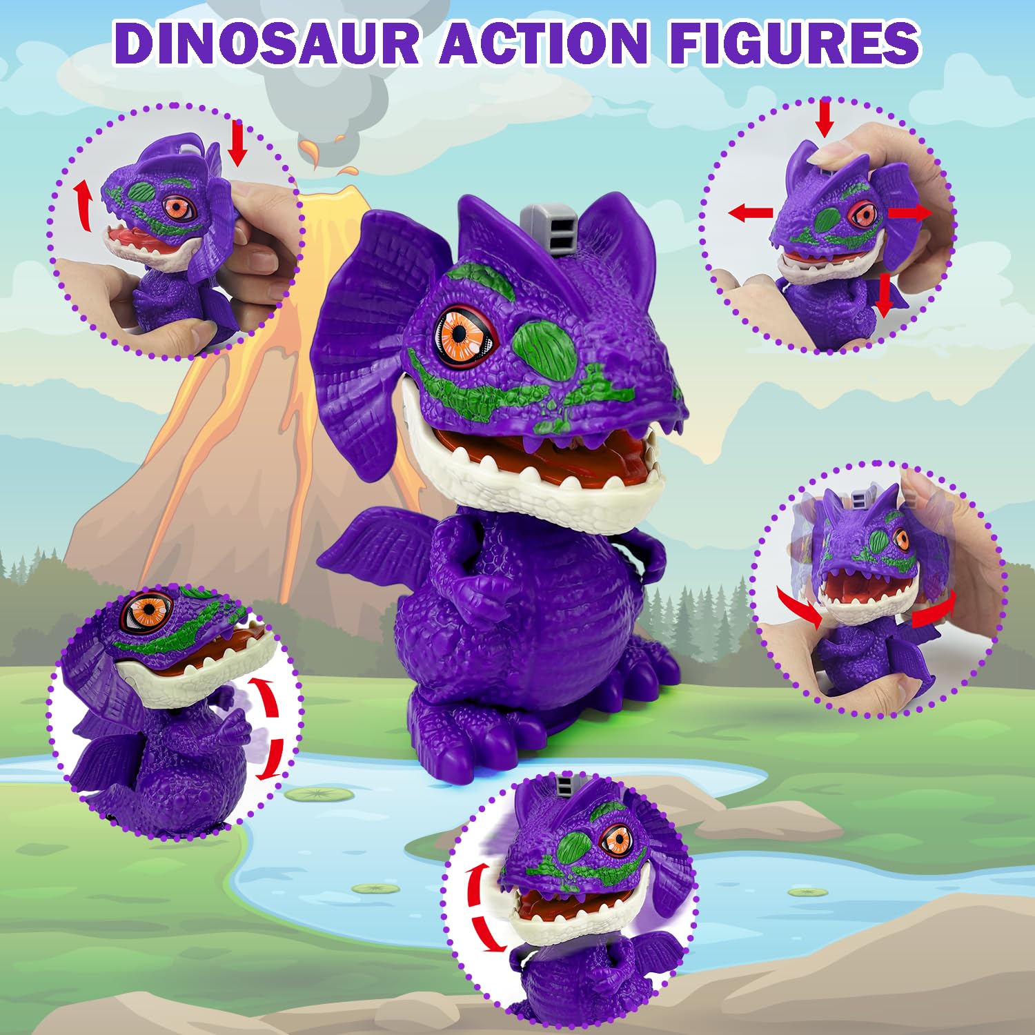 Leetous Dilophosaurus wind-up spin and flap toy with moving eyes and jaws