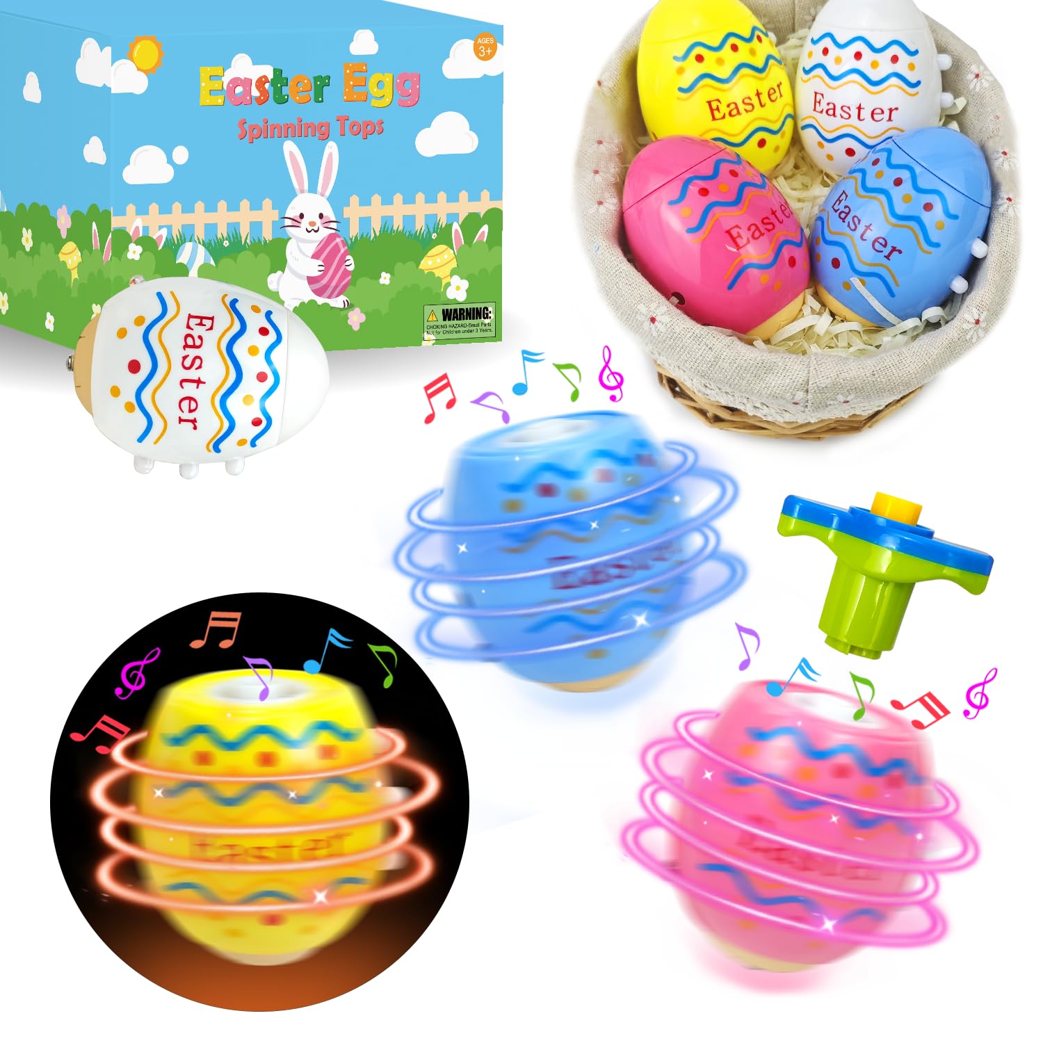 Leetous Easter spinning top set with lights for fun party favors and safe play.