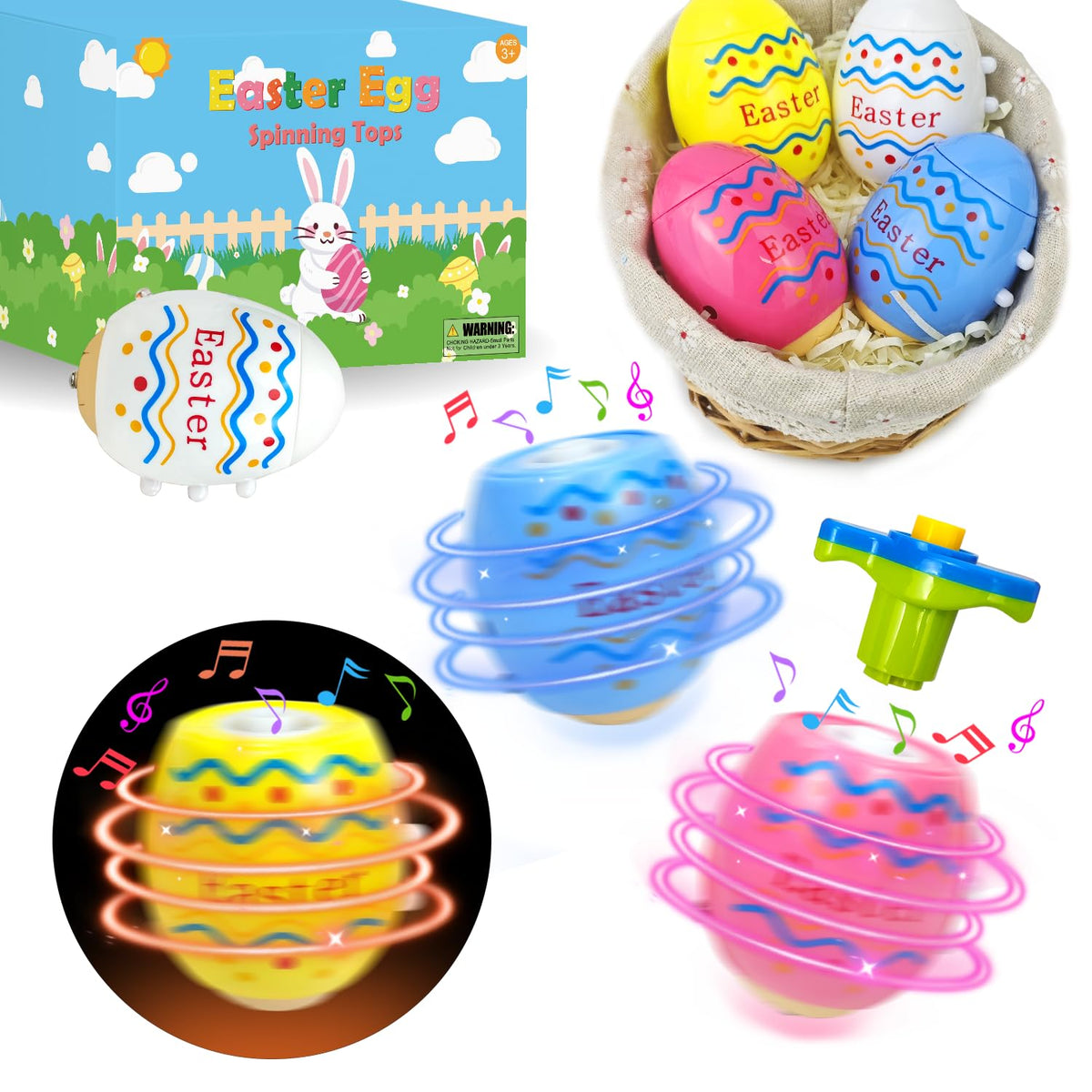 Leetous Easter spinning top set with lights for fun party favors and safe play.