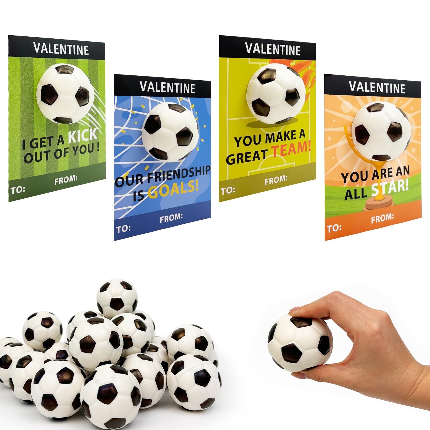 Leetous mini foam soccer ball with card for classroom Valentine exchanges.